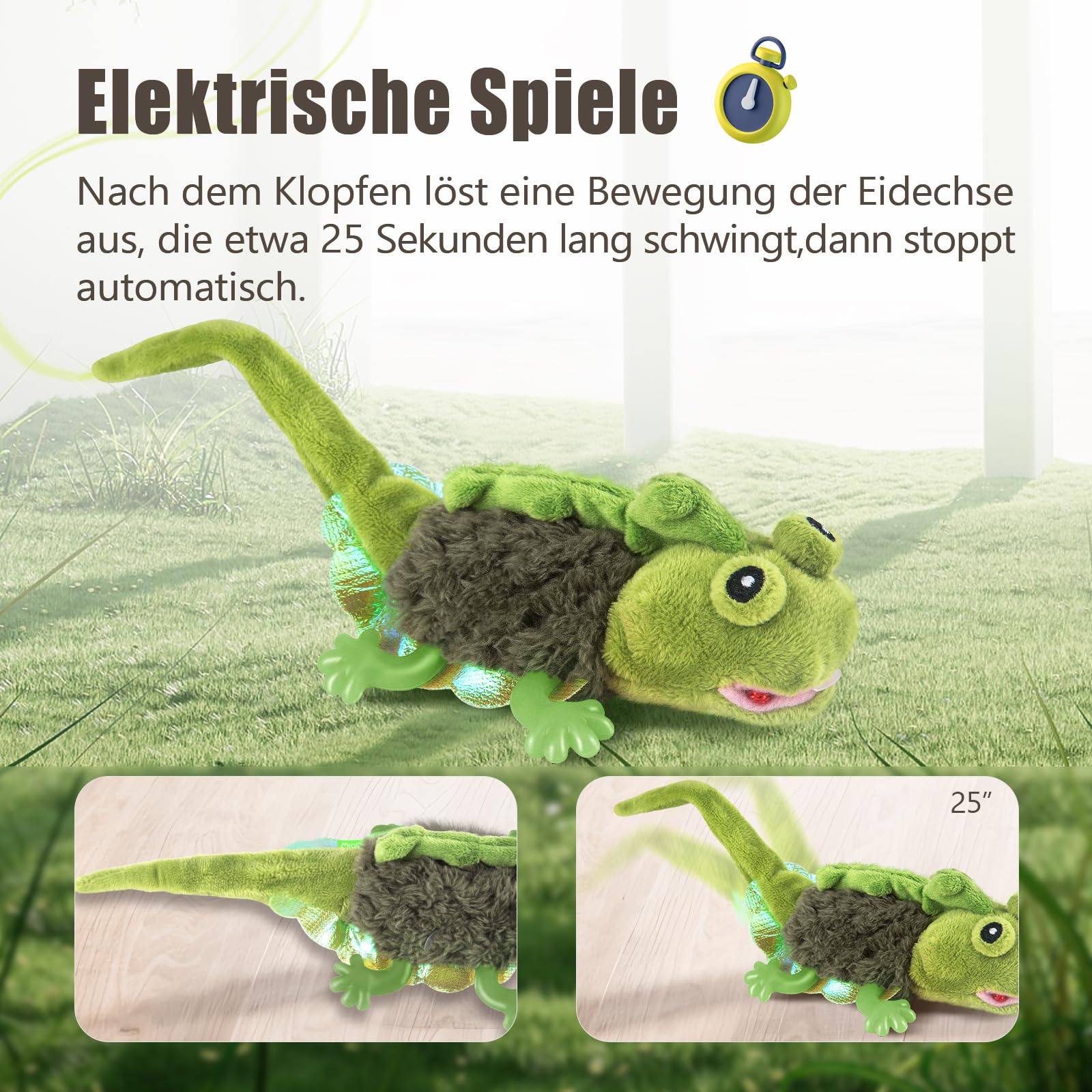 Migipaws Interactive Cat Toys - Touch Activated Flapping Chirping Lizard Kitten Toy with Catnip | Rechargeable Battery | Indoor Play & Exercise for Kittens & Adult Cats (Green)