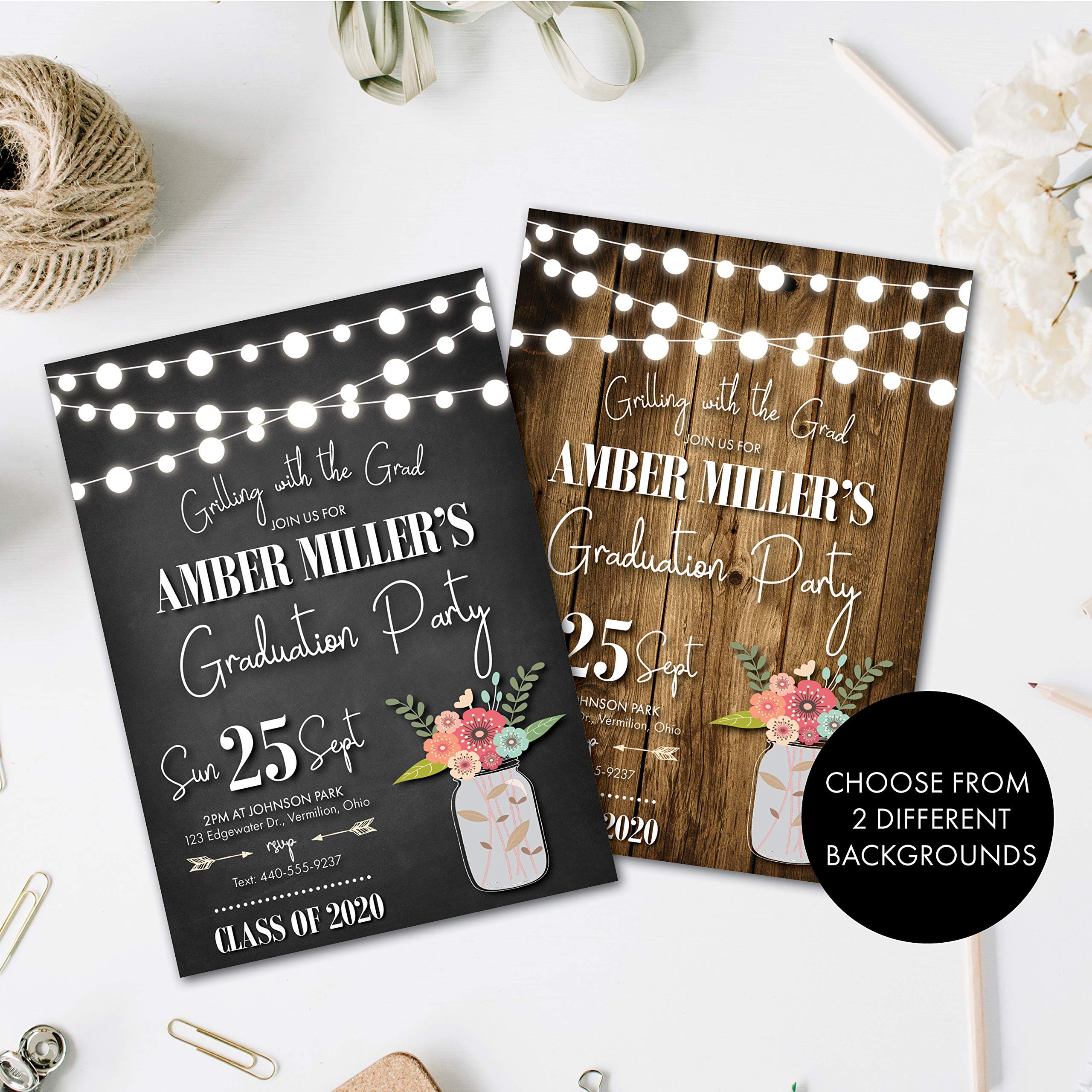 Rustic Graduation Party Invitation with String Lights - High School & College Graduation Announcement for Class of 2020 | Perfect for Outdoor Celebrations & Photo Backdrops
