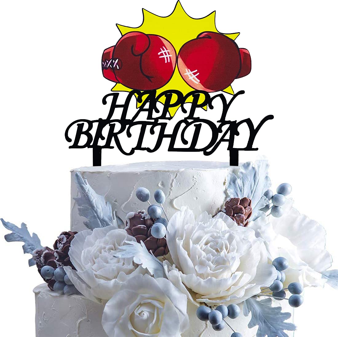 Boxing Theme Happy Birthday Cake Topper - Acrylic Boxing Cake Decorations for Boys & Girls Birthday Parties - Perfect for Boxing-Themed Celebrations, Sports Events, and Champion Birthday Cakes