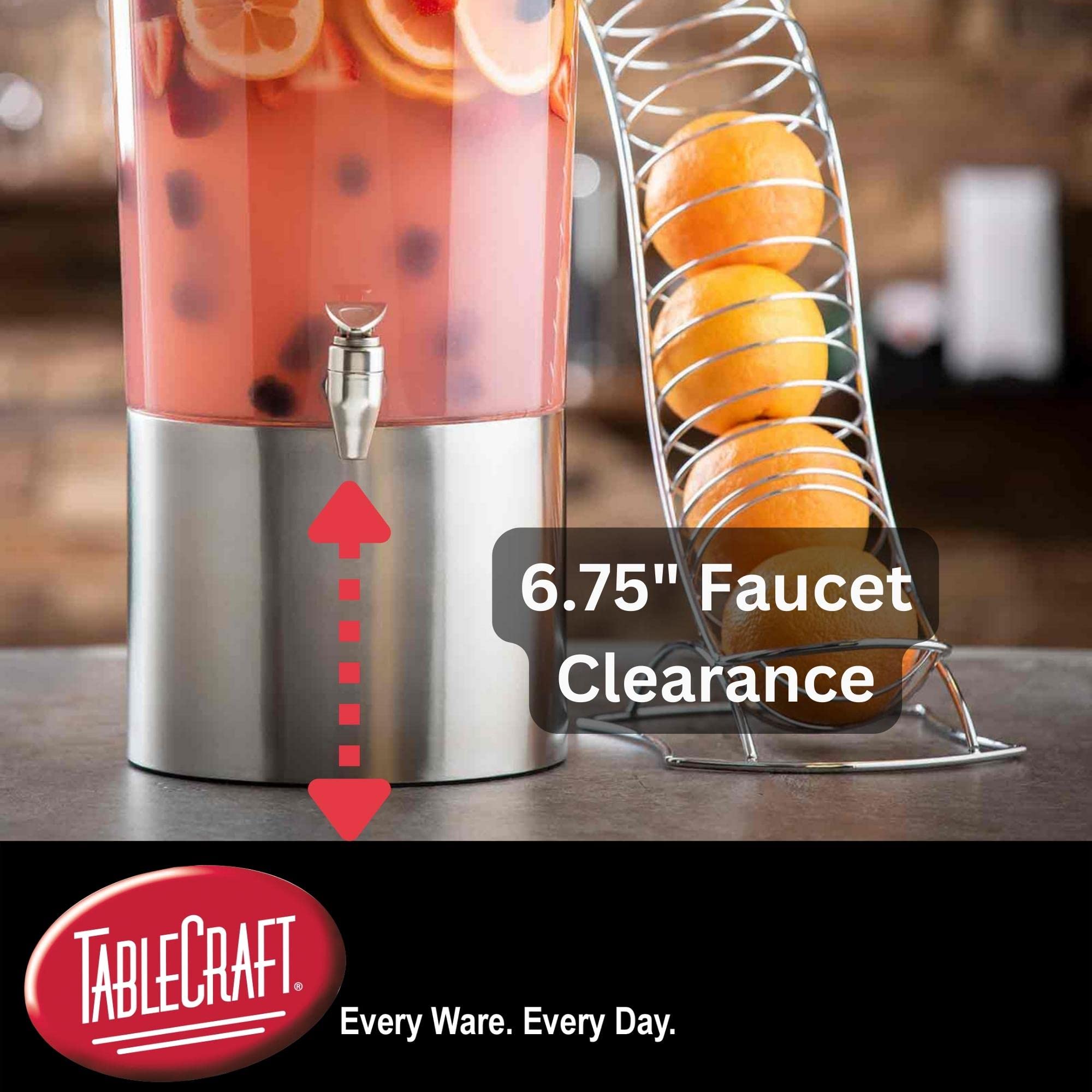 Premium TableCraft 10450 Beverage Dispenser - 2.5 Gallon Stainless Steel with Nickel ABS Faucet, Tritan Reservoir - Perfect for Parties, Weddings & Catering Events