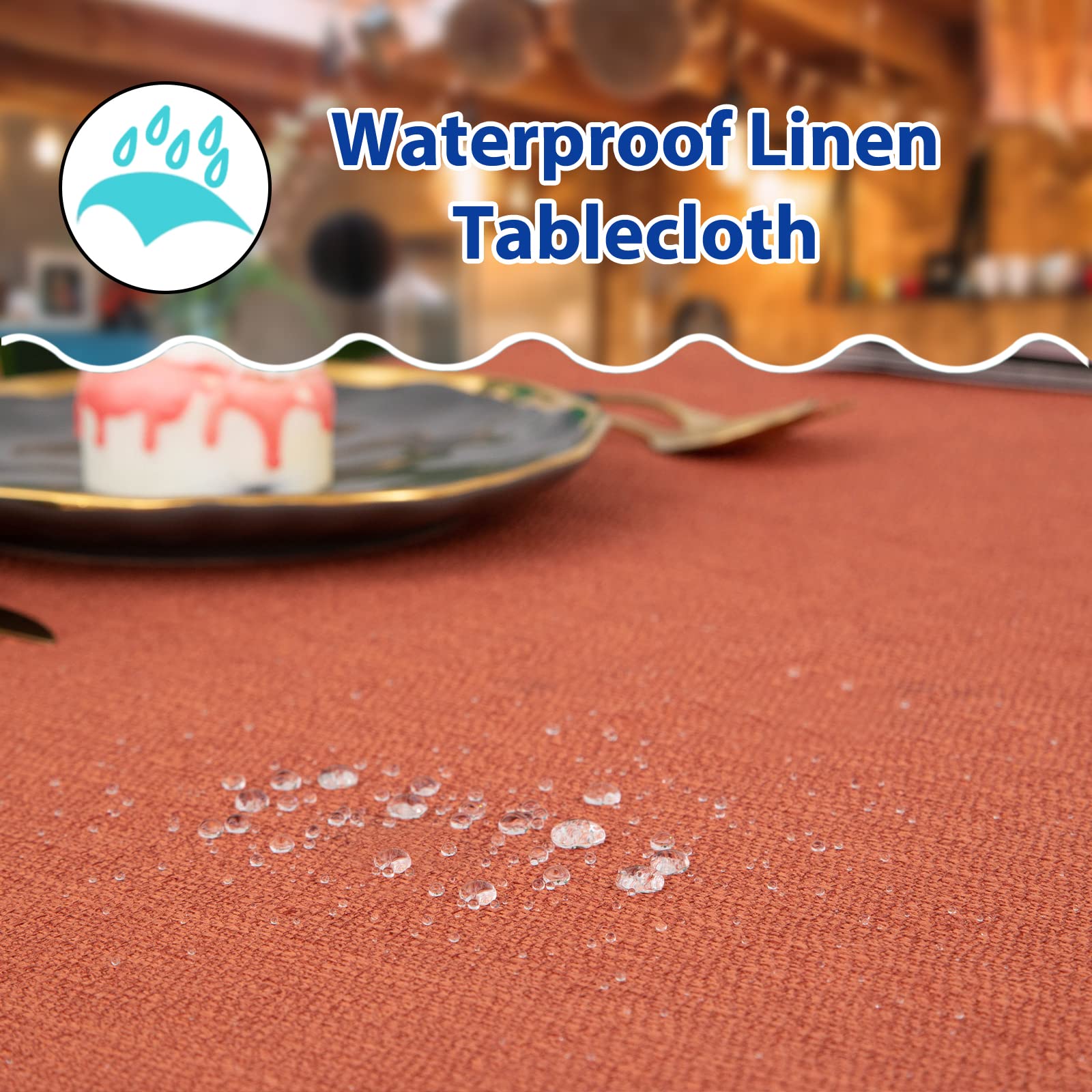 Dark Orange Linen Tablecloth 57x57 Inch - Waterproof, Wrinkle-Resistant, Anti-Shrink Rectangular Table Cover with Lotus Effect for Dining, Parties & Outdoor Use