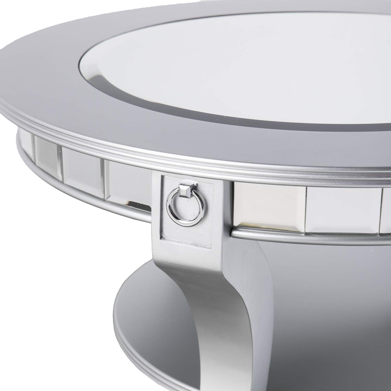 SEI Furniture Lindsay Glam Mirrored Round Coffee Table - Silver Finish Modern Accent Table for Living Room, Bedroom & Entryway Decor