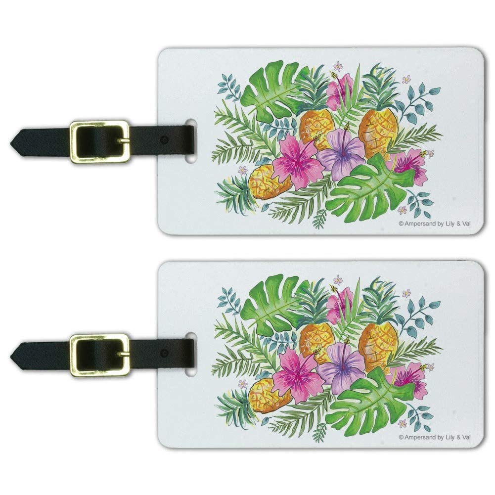 Tropical Hibiscus & Pineapple Luggage ID Tag Set of 2 - Durable Travel Accessories for Suitcases, Backpacks & Carry-Ons