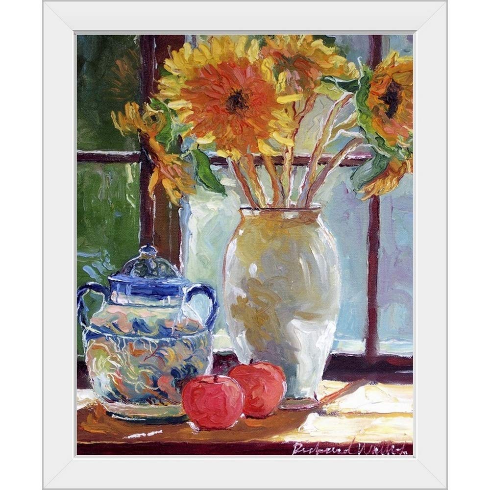 Sunflowers in a Vase White Framed Art Print - Still Life Wall Decor for Living Room, Bedroom & Office - Premium Canvas Painting for Home Decor