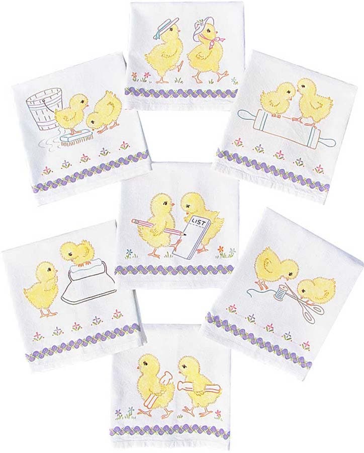 Vintage Baby Chick Embroidery Iron On Transfers - DIY Applique Patches for Towels, Clothes & Fabric Crafts - Perfect for Kitchen Towels, Aprons & Baby Clothing Decorations