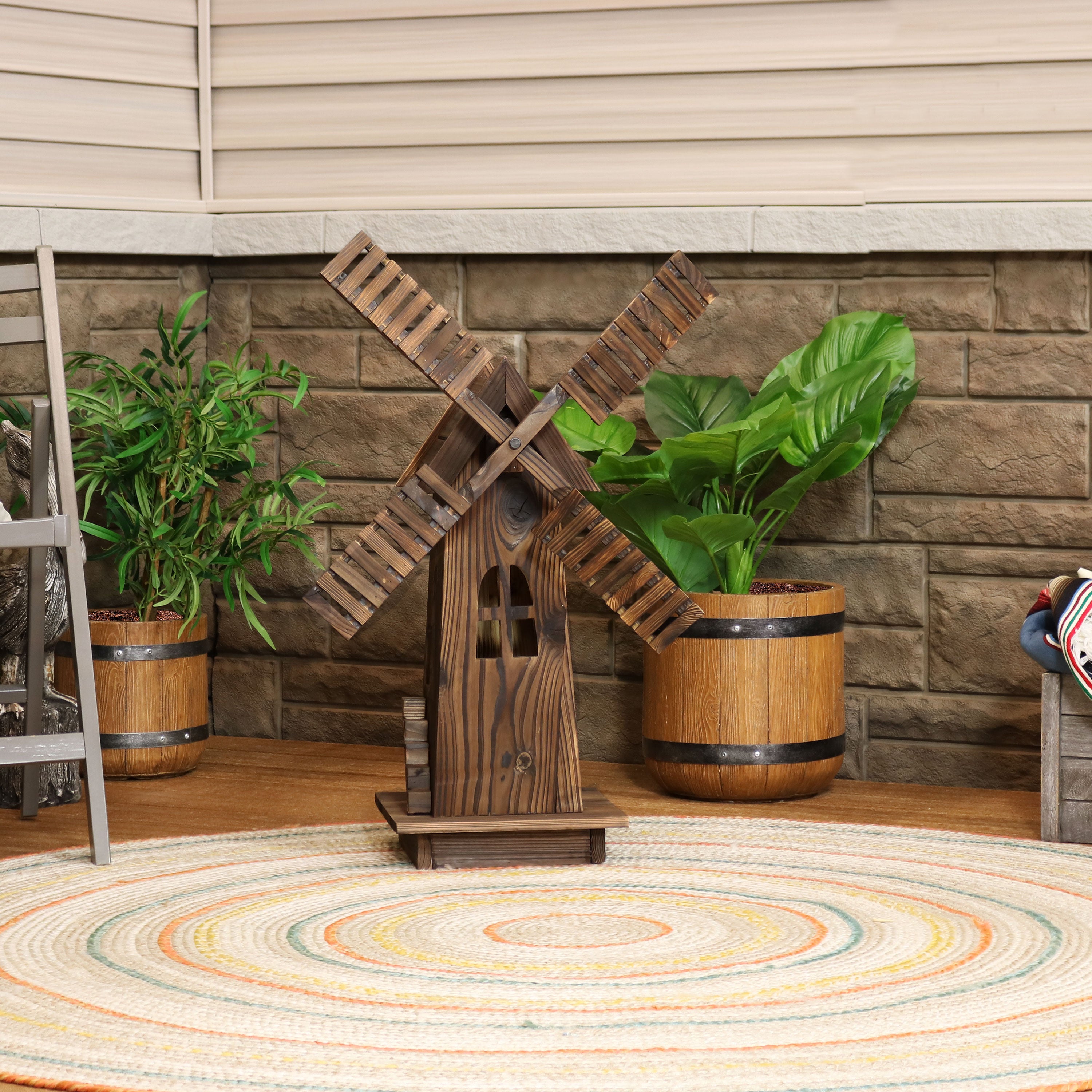 34-inch Sunnydaze Outdoor Wooden Decorative Dutch Windmill - Perfect for Garden, Lawn, and Patio Decor