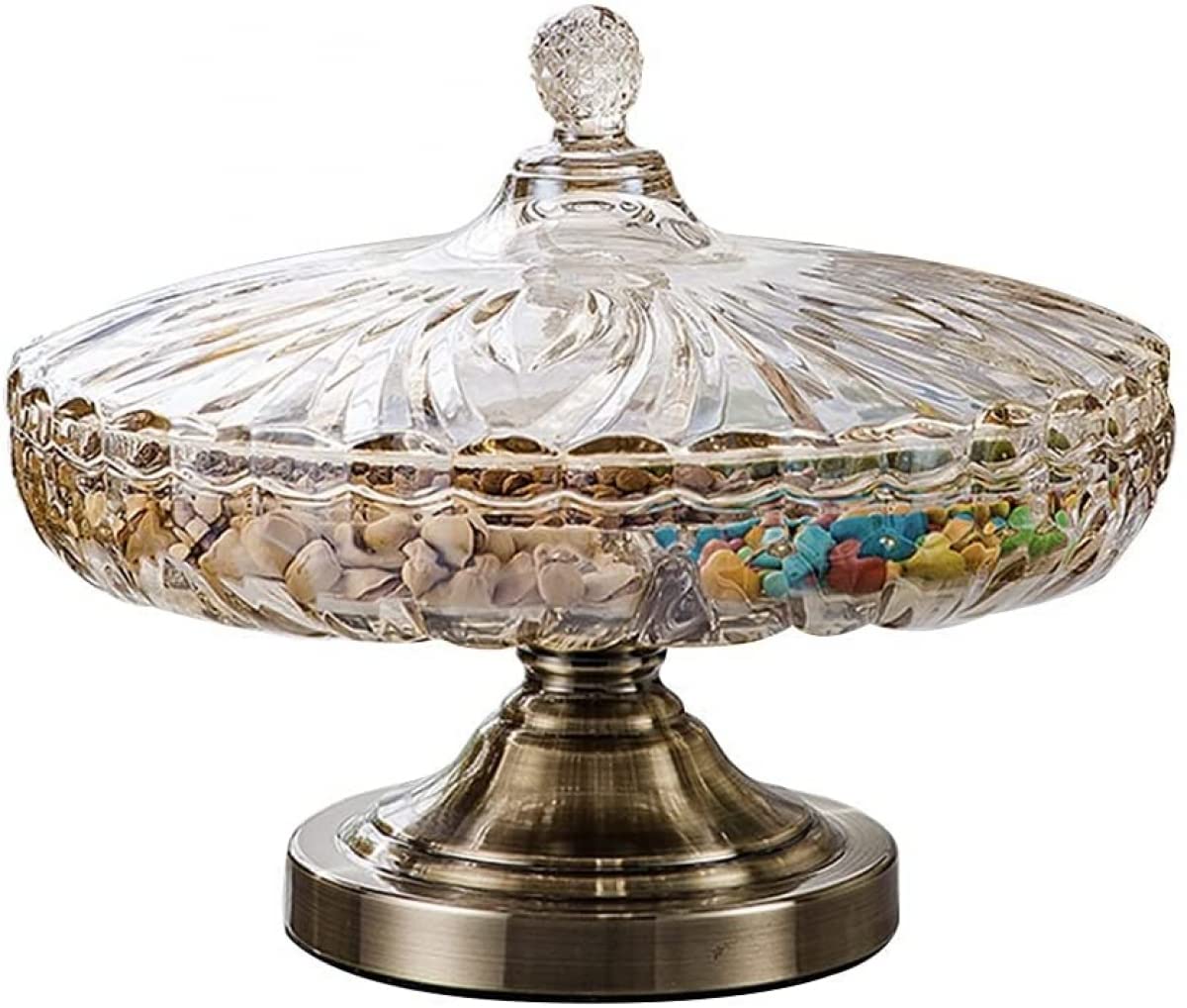 Premium Glass Nut Serving Platter with Lid - Divided Snack Tray for Nuts, Dry Fruits & Candy - Elegant Home Entertaining Dish with Sturdy Metal Feet - Perfect for Parties, Kids Snacks & Coffee Table Decor