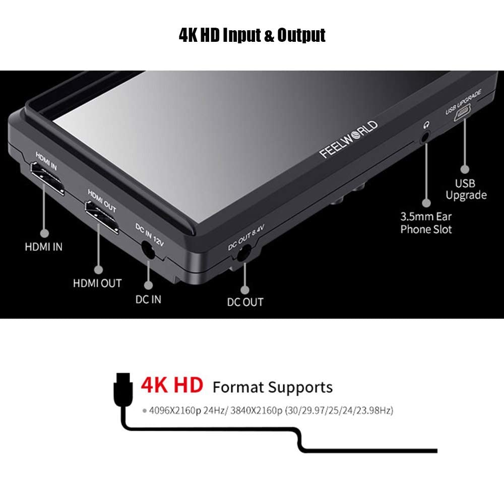 FEELWORLD FW568 5.5 Inch 4K DSLR Camera Field Monitor - IPS Full HD 1920x1080 HDMI Input/Output with Tilt Arm, Battery & Charger - Perfect for Outdoor Photography, Videography & Film Production
