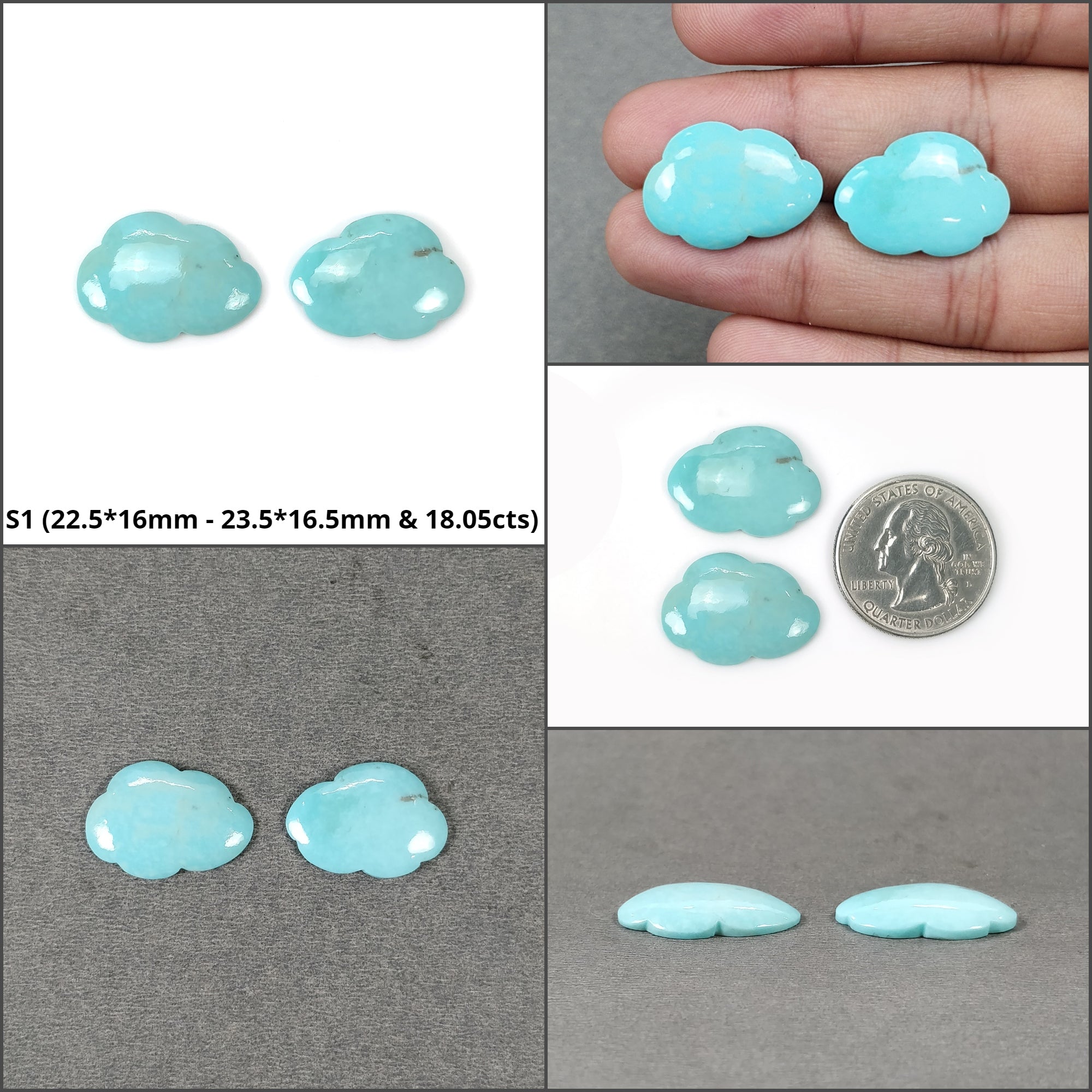 Natural Arizona Turquoise Gemstone Carving - Handcrafted Blue Turquoise Cloud Set | Untreated & Unheated | Spiritual Jewelry, Meditation Decor, Boho Home Accessories