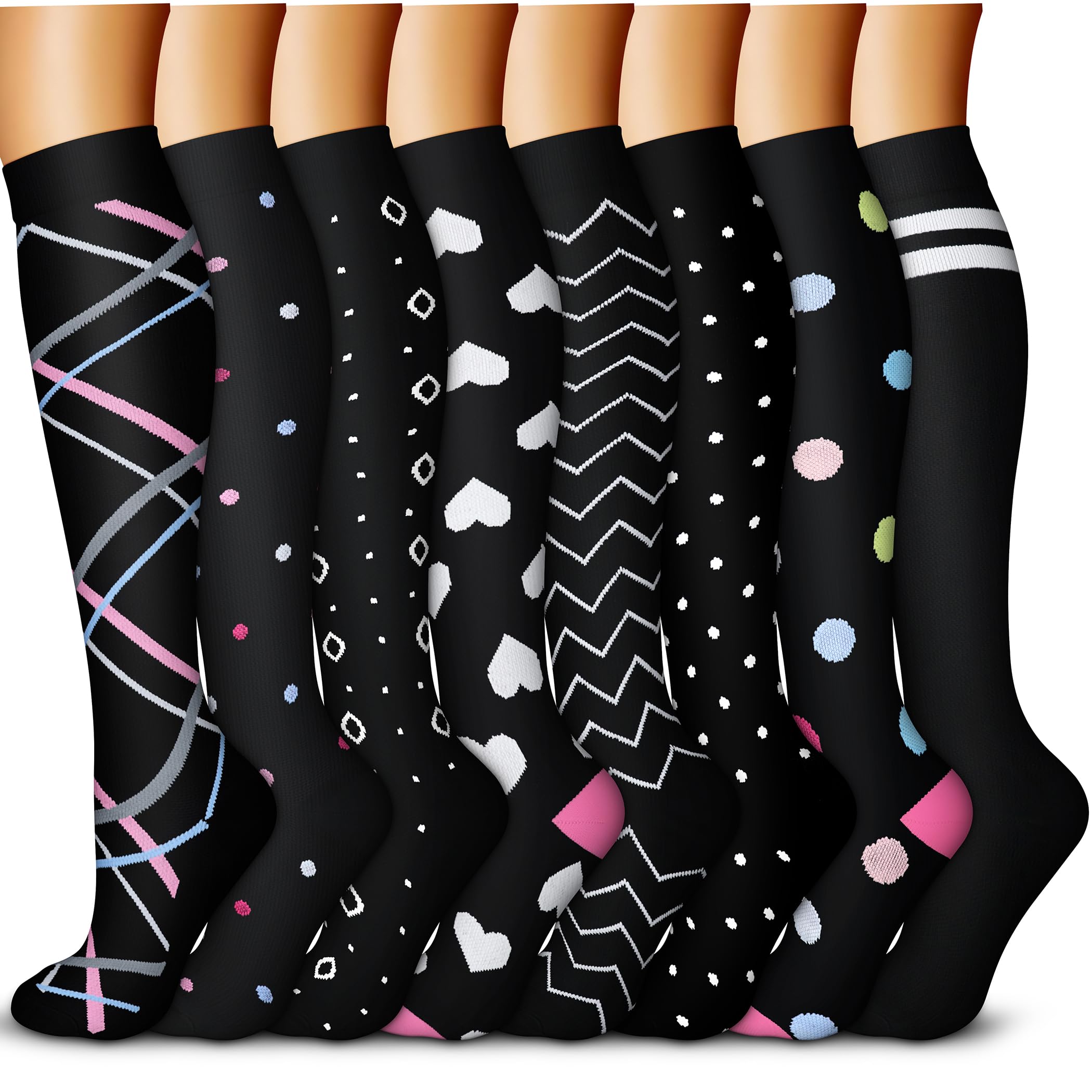 QUXIANG Copper Compression Socks for Women & Men (8 Pairs) - 15-20 mmHg Medical Grade Support for Running, Cycling & Athletic Performance - Improve Blood Circulation & Reduce Swelling - Perfect for Travel, Workouts & Recovery