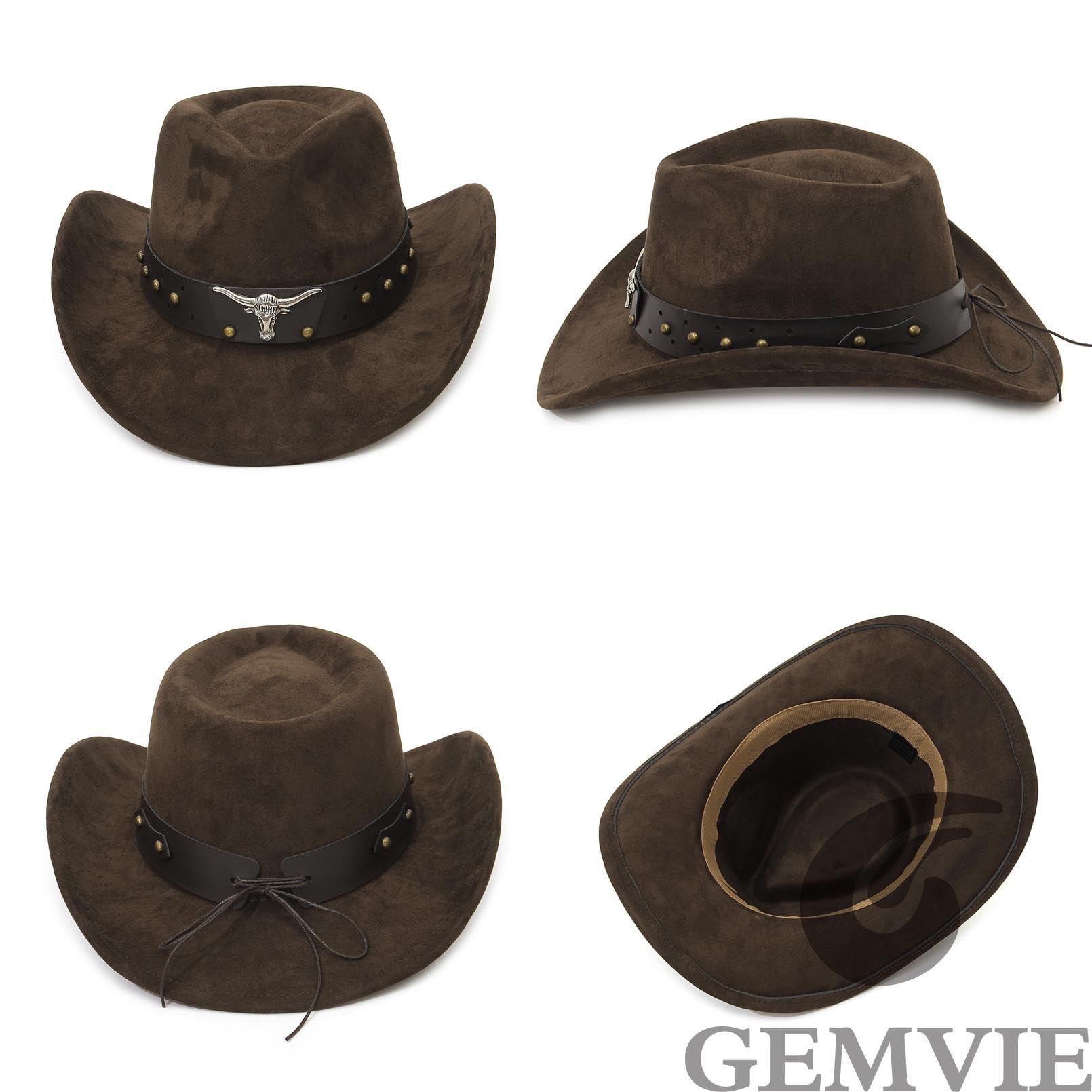GEMVIE Suede Cowboy Hat for Men & Women - Roll Up Brim Western Cowgirl Hat - Classic Country Style Rancher Hat for Rodeo, Music Festivals & Outdoor Adventures