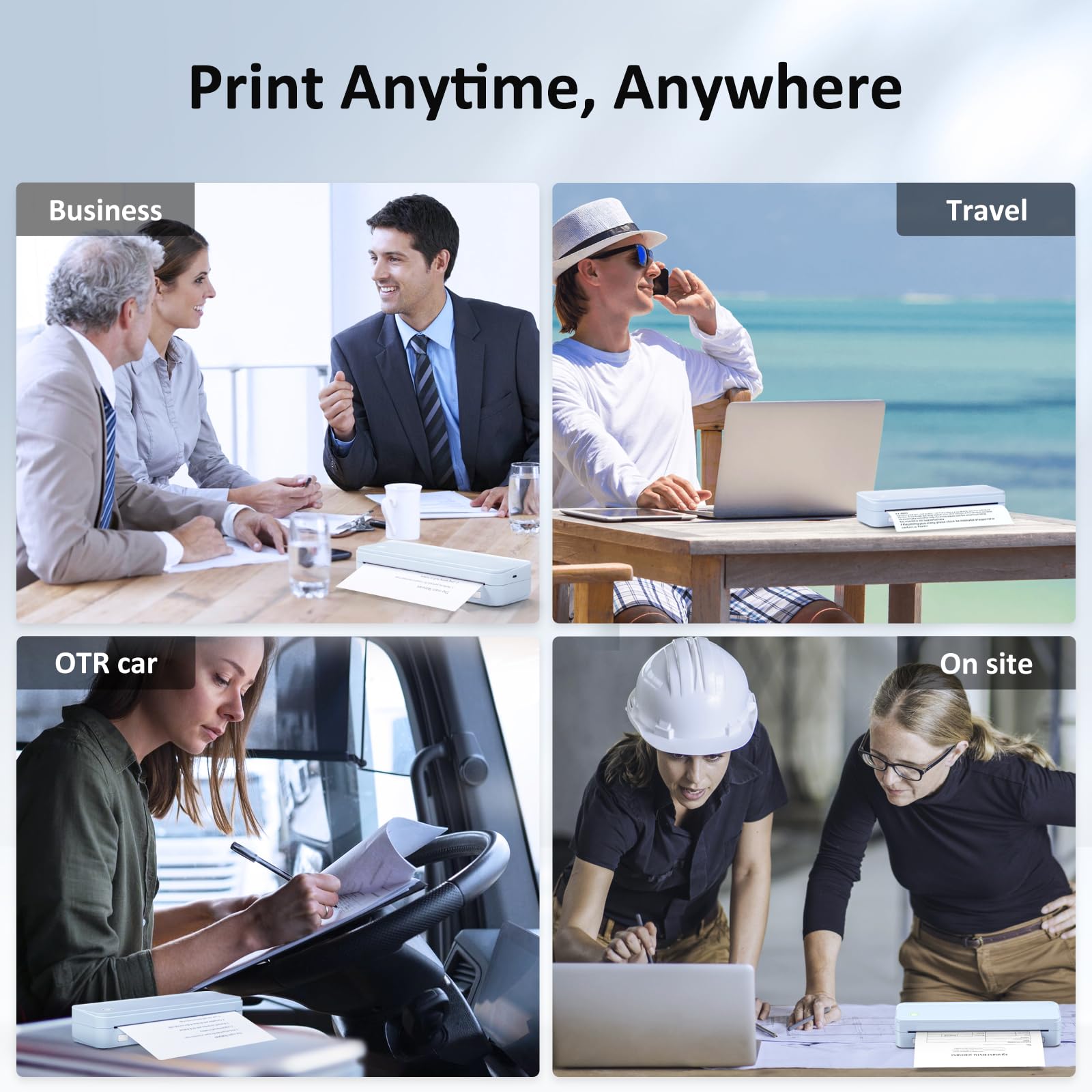 Wireless Thermal Printer for Travel - Portable Inkless Printer with Bluetooth, Supports 8.5