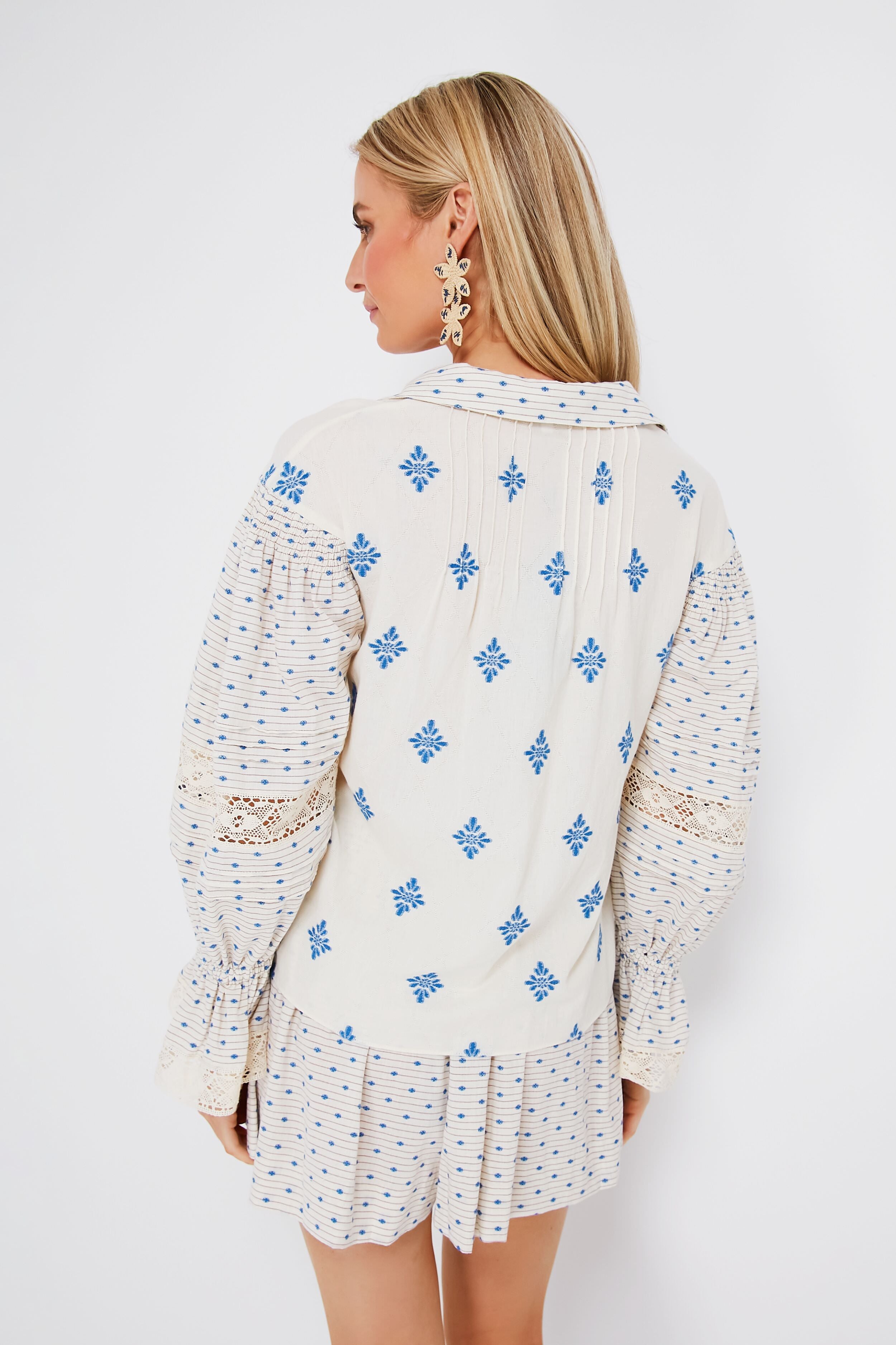 Blue Medallion Ezra Top - Stylish Women's Blouse for Casual & Office Wear - Perfect for Summer Outfits & Layering