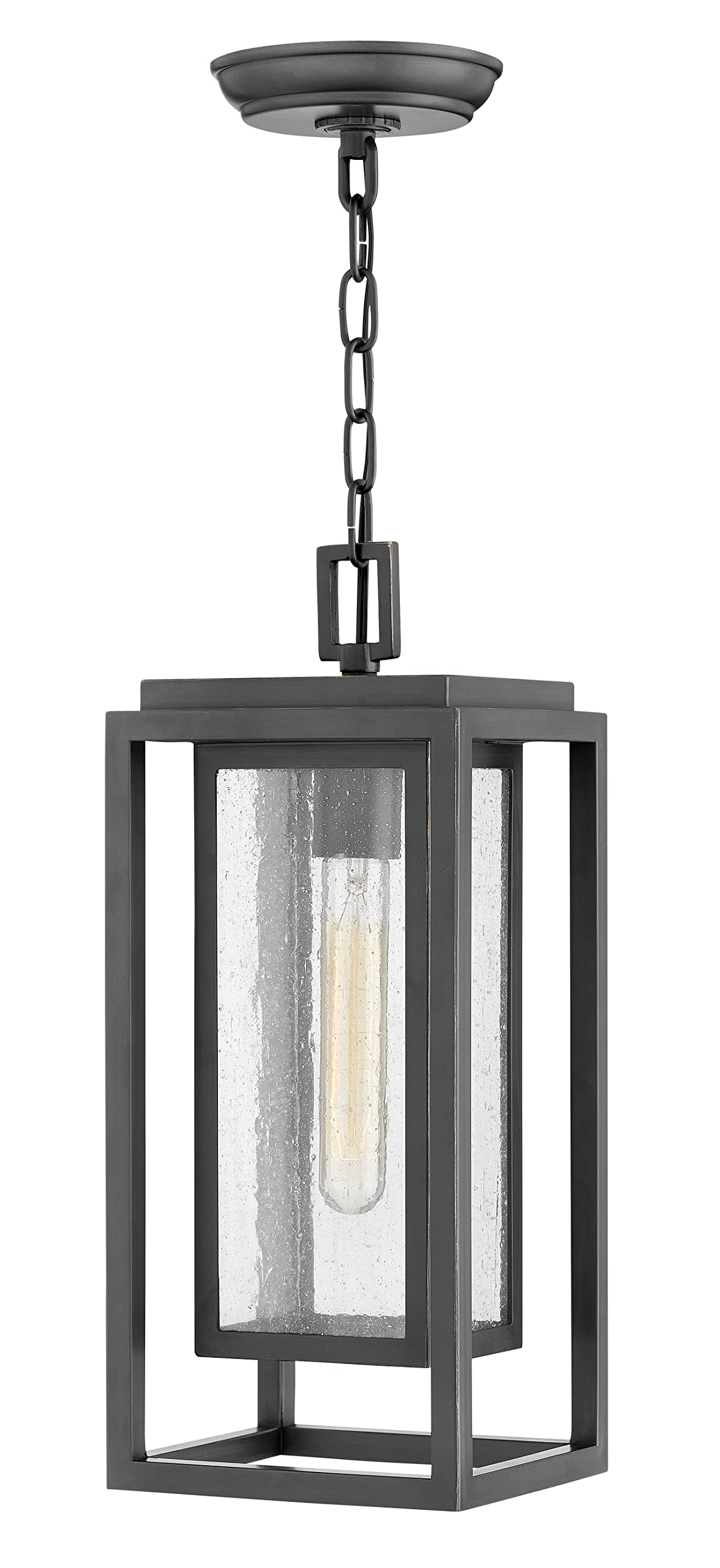 Hinkley Republic Medium Hanging Outdoor Lantern - Coastal Style, Estate Collection, 1-Light Clear Seedy Glass, Oil Rubbed Bronze Composite Material - Perfect for Porch, Patio, and Garden Lighting