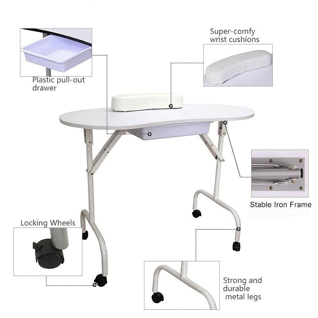 Portable Manicure Table with Carrying Bag - Lightweight Foldable Nail Salon Table for Professional & Home Use - Perfect for Manicurists, Nail Technicians & DIY Nail Care