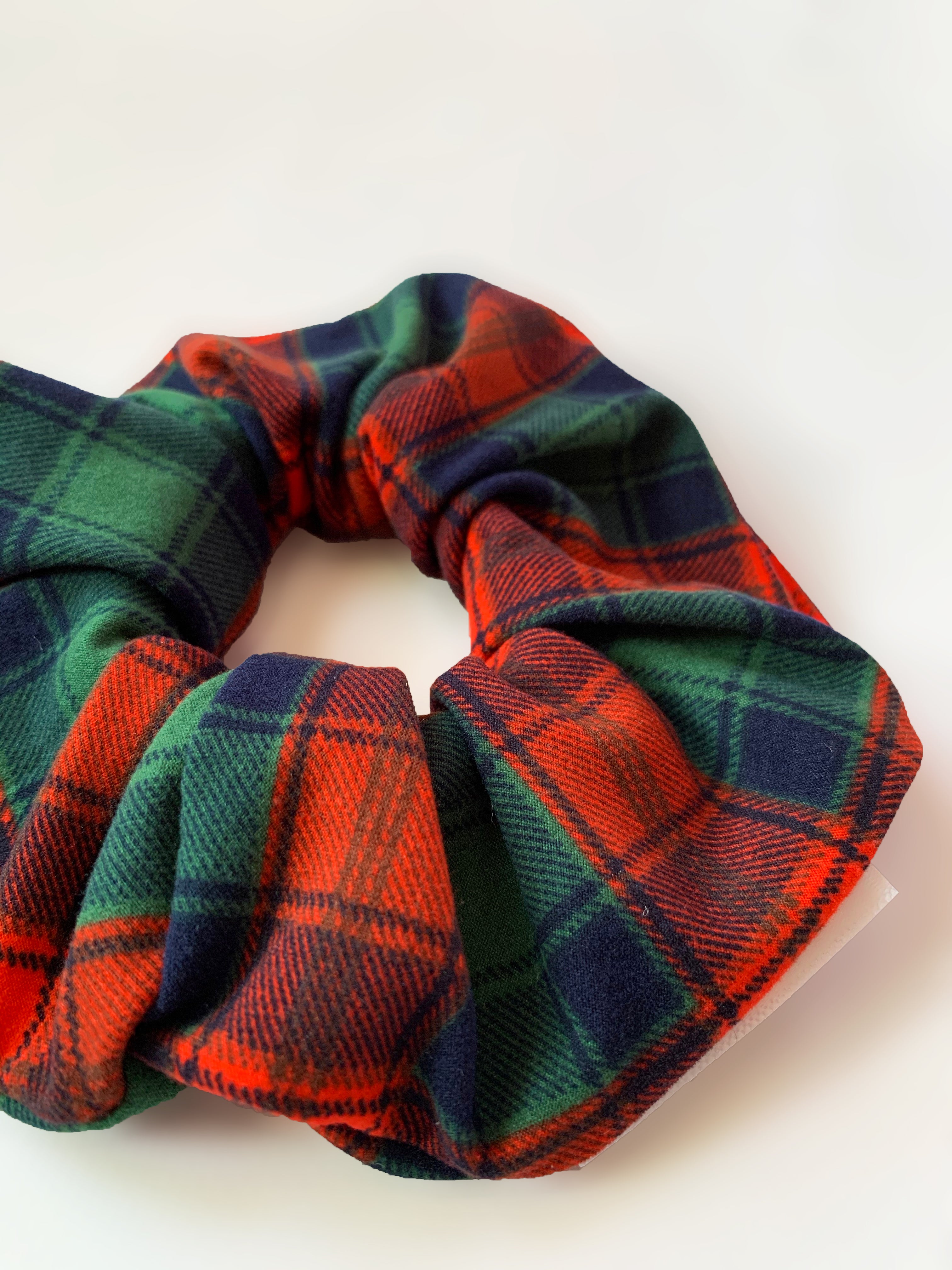 Festive Plaid Hair Scrunchie - Soft Elastic Hair Tie for Women & Girls - Perfect for Christmas, Holidays, and Everyday Use