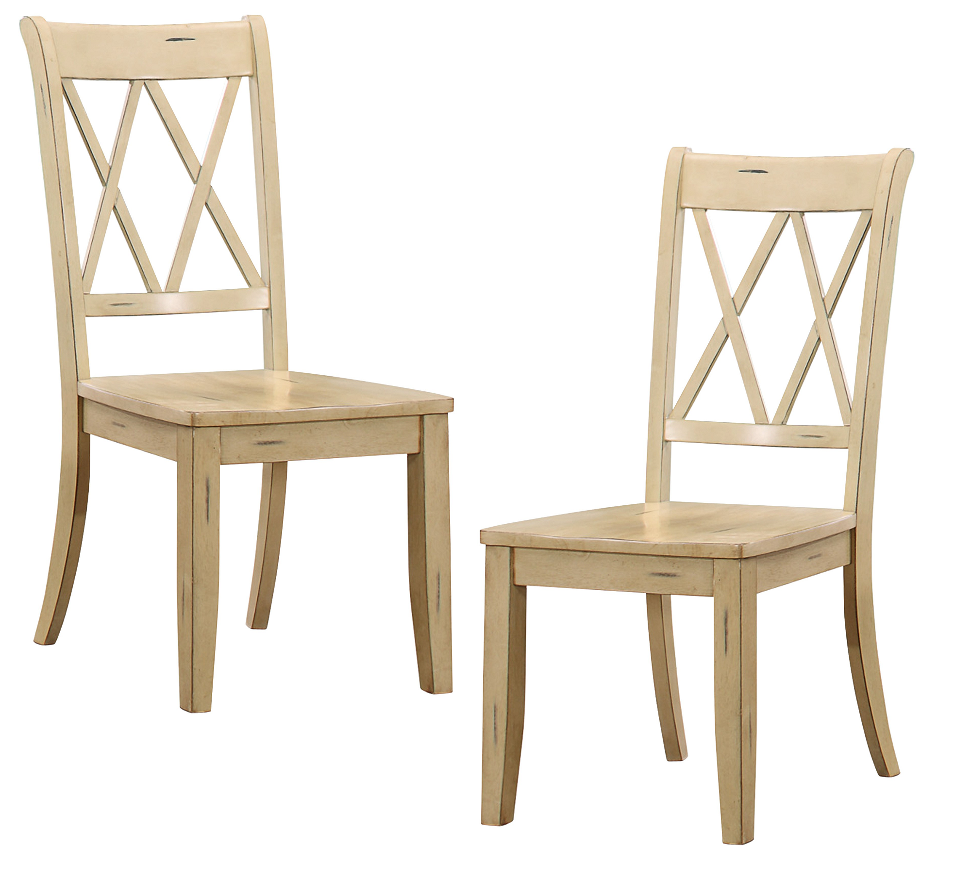 Set of 2 Buttermilk Finish Side Chairs - Pine Veneer Transitional Double X Back Design Dining Room Chairs for Kitchen, Breakfast Nook & Small Space Decor