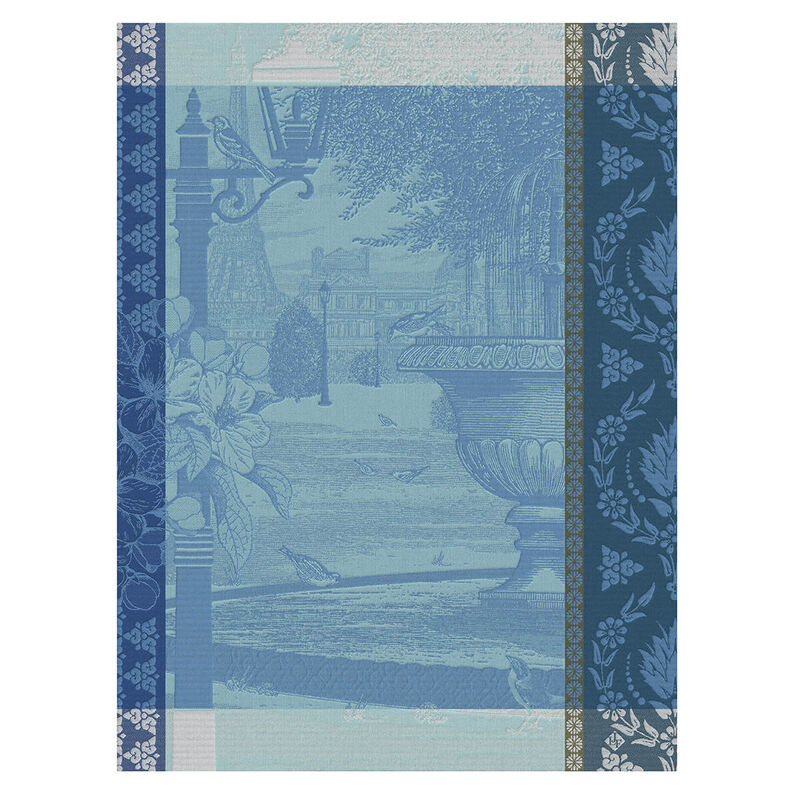 French Jacquard Cotton Tea Towel - Parisian Garden Blue | Elegant Kitchen Towel for Drying Dishes, Decor & Gift Giving