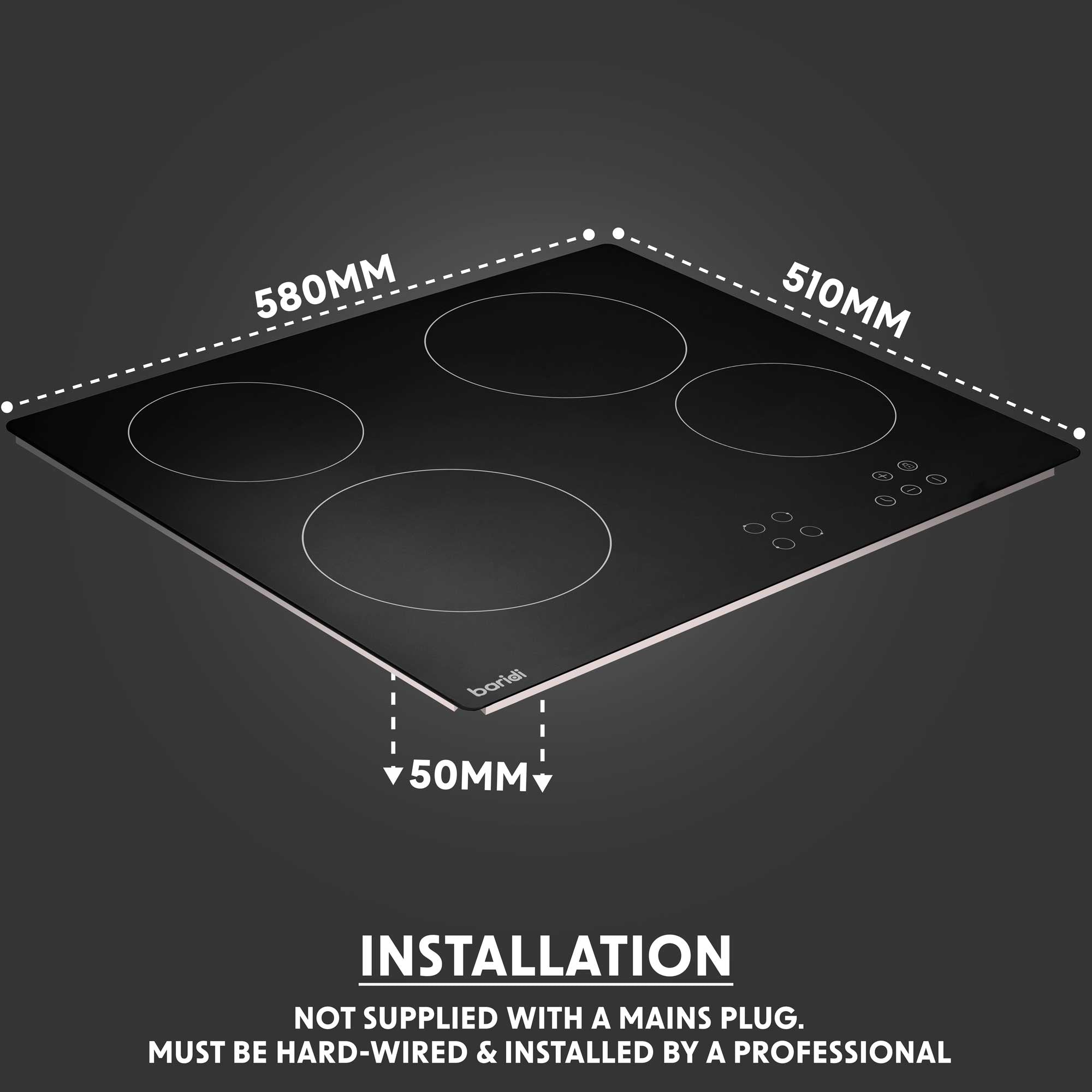 Baridi 4 Zone Ceramic Hob with 5 Function Fan Assisted Oven & Curved Glass Cooker Hood Bundle - DH187 | Premium Kitchen Appliance Set for Modern Homes | Perfect for Baking, Roasting & Cooking Family Meals