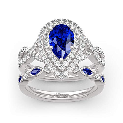 Jeulia Double Halo Pear Cut Sterling Silver Ring Set for Women - Elegant Engagement Wedding Anniversary Gift for Wife, Girlfriend (Christmas, Birthday Present) with Jewelry Box - Perfect for Proposals, Romantic Occasions & Special Celebrations