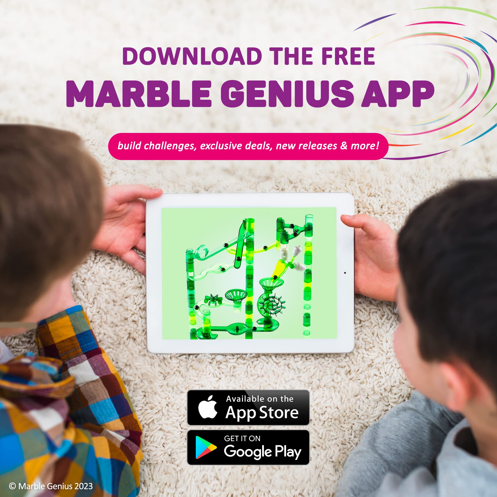 Marble Genius Marble Run Booster Set - 30 Piece STEM Building Toy with 10 Action Pieces for Kids Ages 3+ | Construction Blocks, Instruction App & Jungle Themed Add-On | Perfect for Indoor Play, Birthday Gifts & Educational Fun