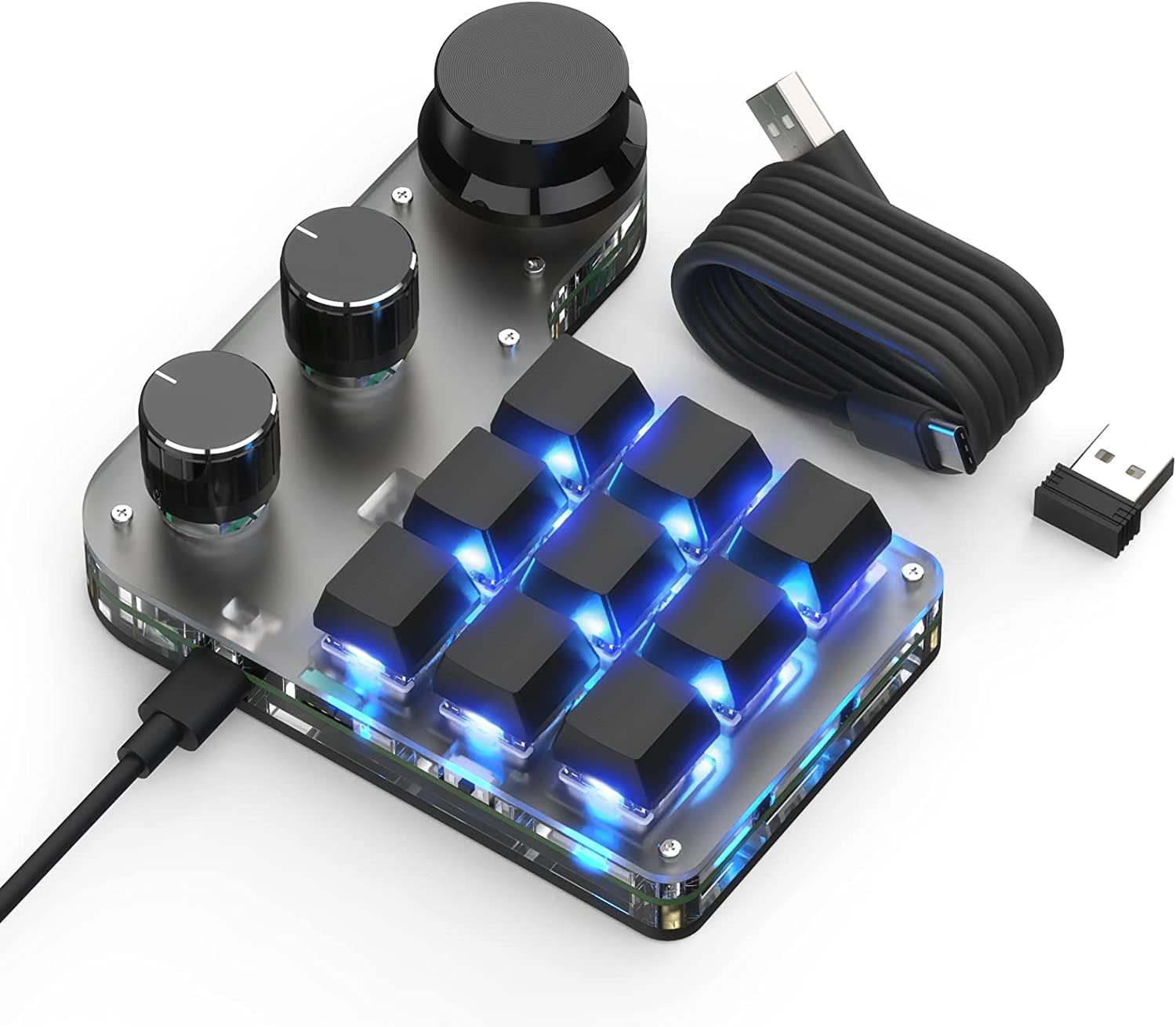 9-Key RGB Macro Mechanical Keyboard - Mini USB Keypad with 3 Knobs for Gaming & Programming | One-Handed Hot-Keys for OSU & NKRO