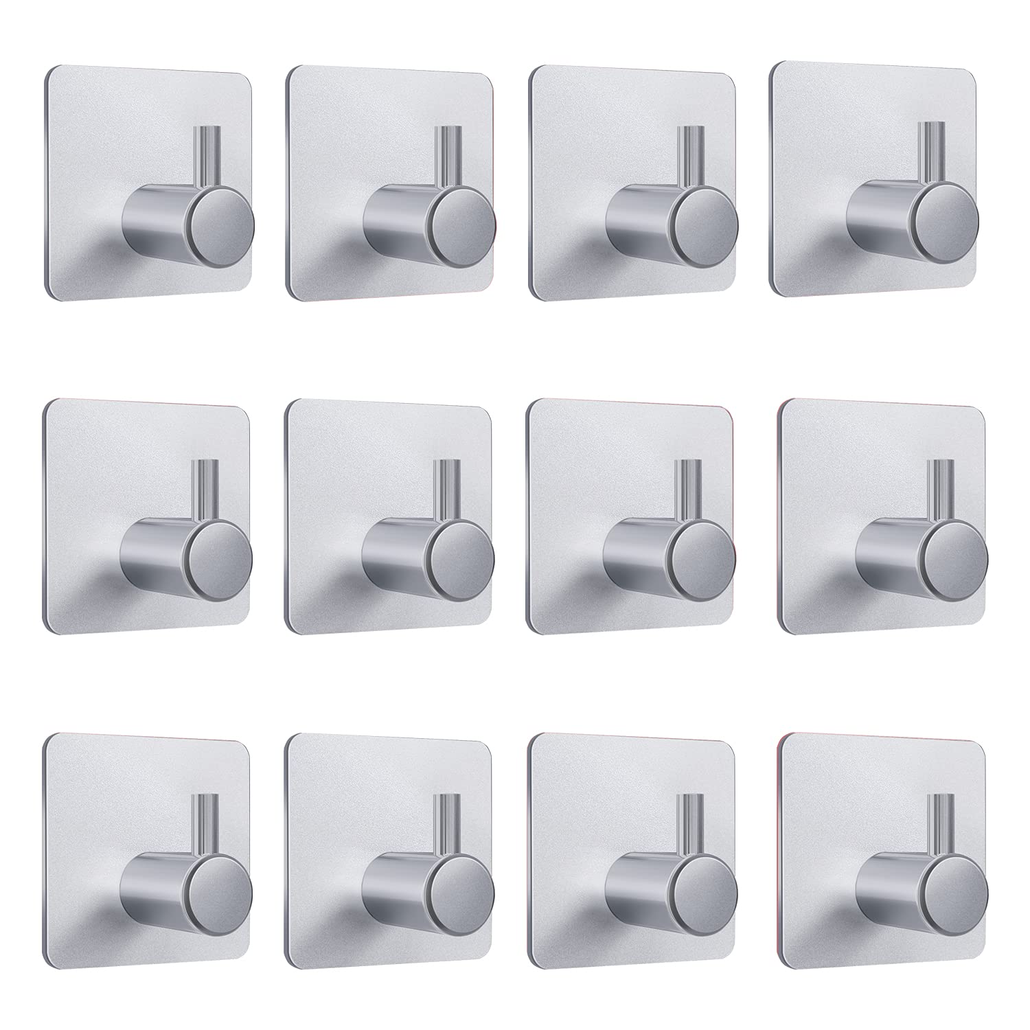 VAEHOLD 12 Pack Heavy Duty Adhesive Wall Hooks - Aluminum Hanging Hooks for Coat, Hat, Towel, Robe, Key & Clothes - Strong Wall Mount Hooks for Home, Office, Kitchen, Bathroom Organization (Silver) - Perfect for Space Saving Storage and Home Decor