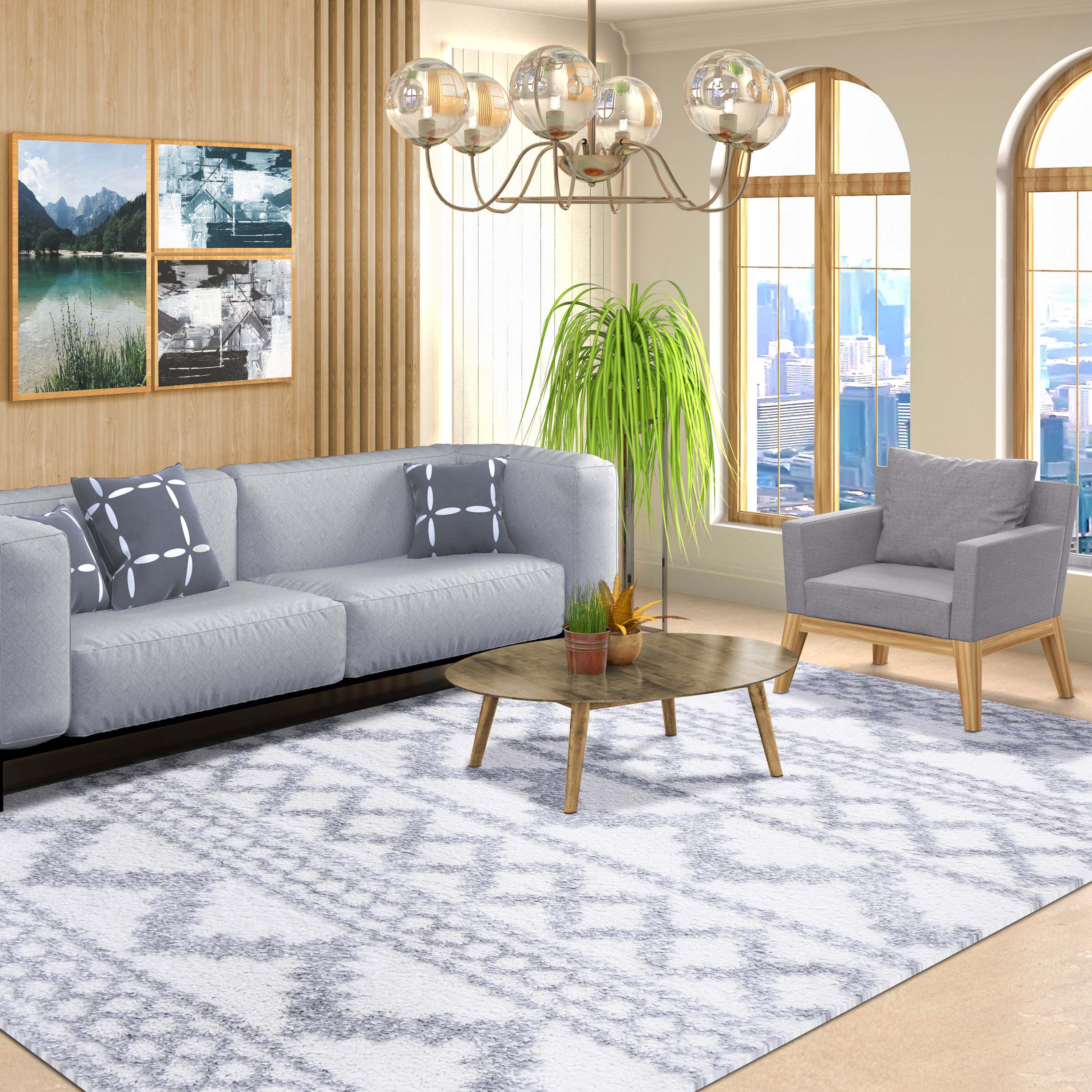 Rhea Geometric Bohemian Plush Shag Area Rug - Soft Non-Slip Indoor Floor Carpet for Living Room, Bedroom & Nursery | Modern Home Decor