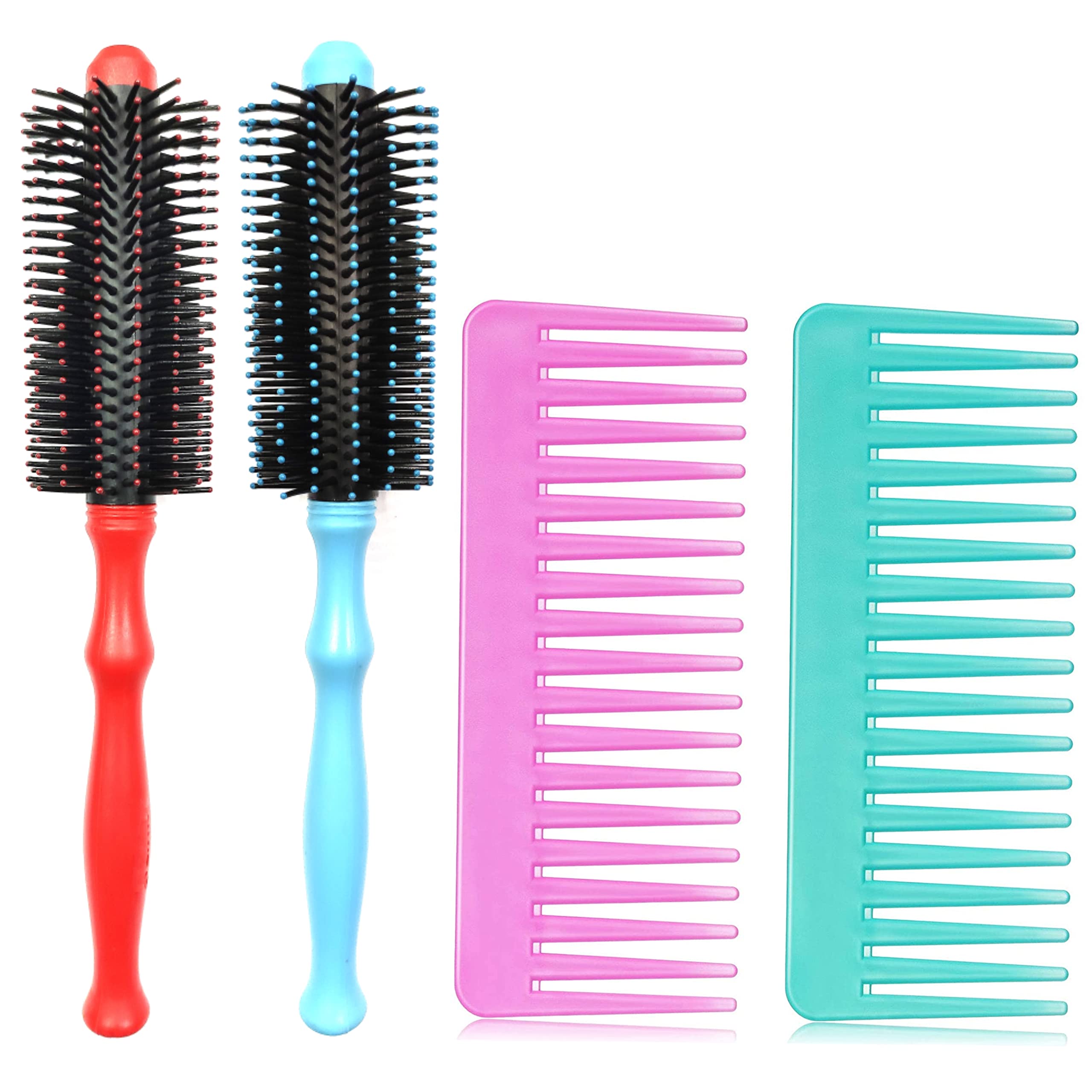 MAPLE Round Hair Brush Set for Men & Women - 4 Pack Detangling & Styling Brush Kit for Blowouts, Curls & Smoothing - Professional Salon Quality Hair Styling Tools (Colors May Vary)