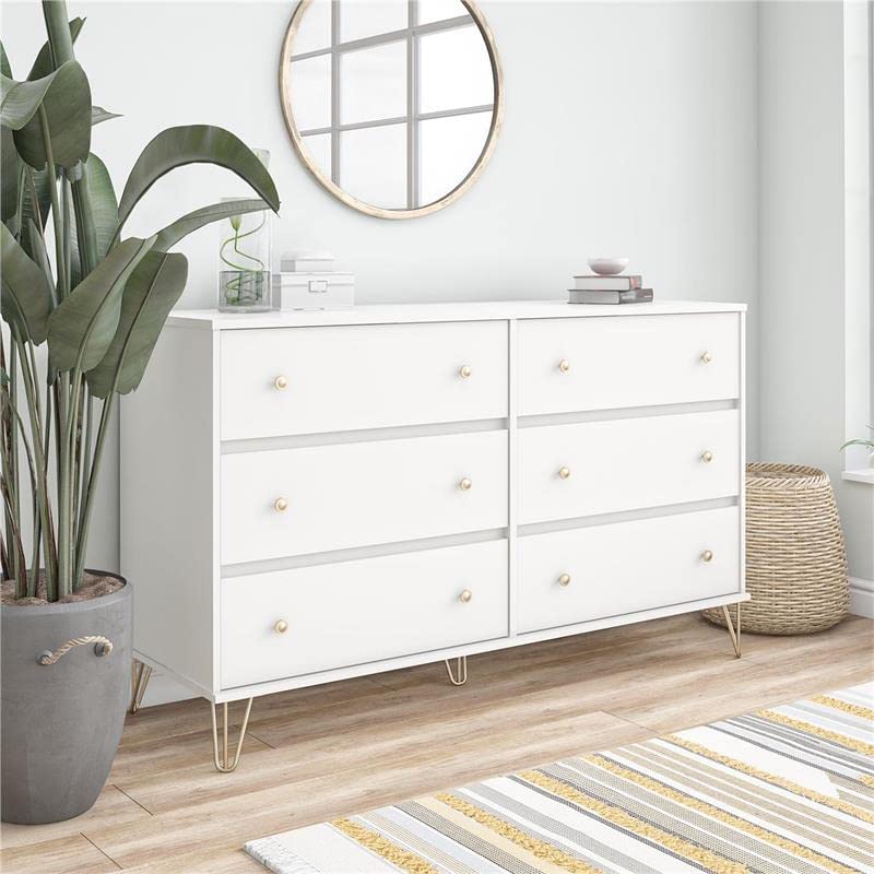 Modern White 6-Drawer Dresser for Bedroom - Trent Home Contemporary Storage Chest for Clothes, Bedroom Furniture, Home Organization