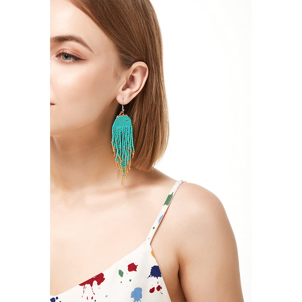Long Beaded Tassel Earrings for Women – Large Bohemian Statement Dangle Earrings, Handmade Boho Beaded Jewelry | Perfect for Festivals, Parties & Everyday Boho Chic Style