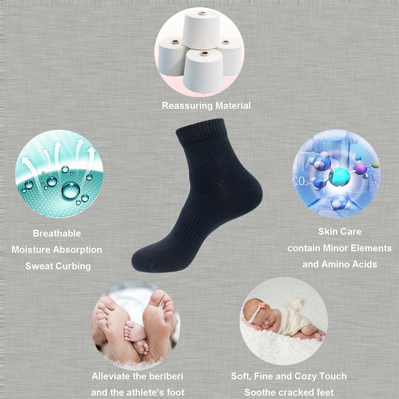 Men's Odor-Reducing Cotton & Pearl-Fiber Ankle Socks (5-Pack) - Breathable & Moisture-Wicking for Sports, Work & Daily Wear
