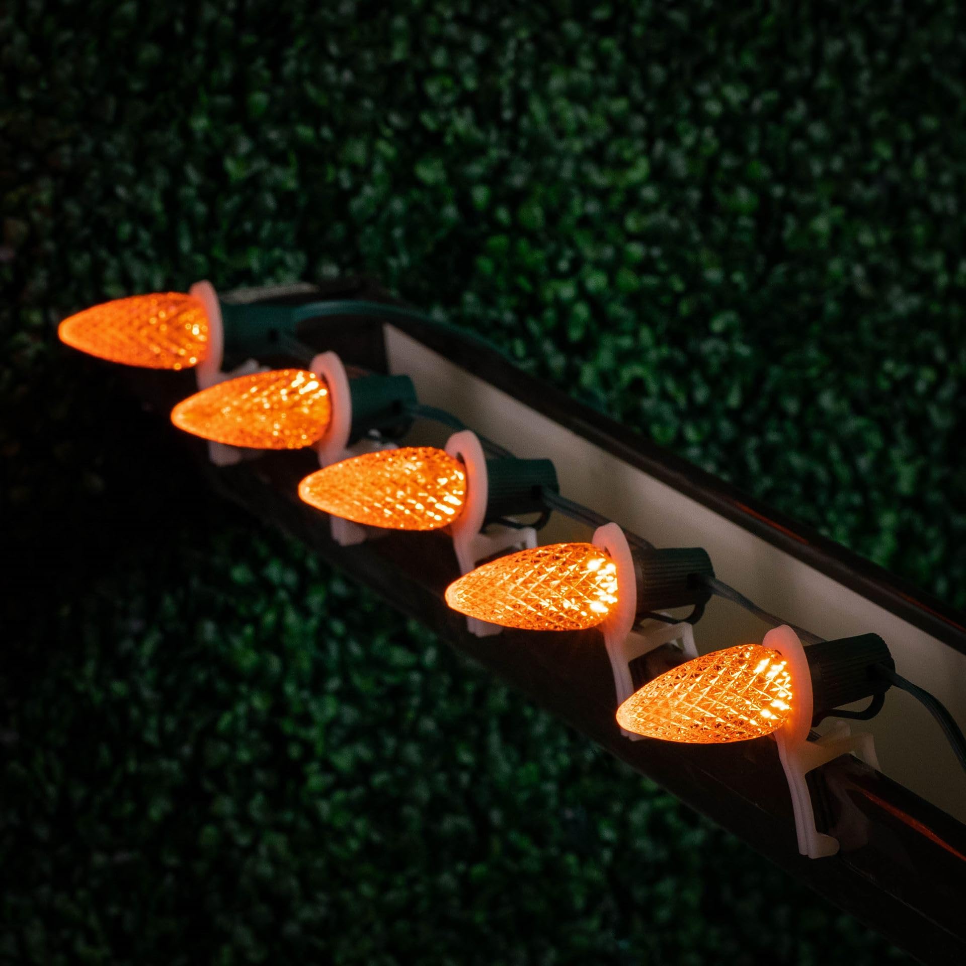 25PK C9 LED Faceted Ultra Bright Dimmable Outdoor Christmas Light Replacement Bulbs - Energy Efficient Orange String Lights for Holiday Decorations, Patio, Garden & Roof Lighting