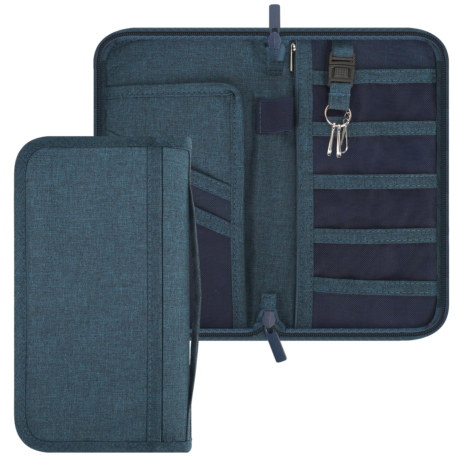 Skycase Family Travel Passport Holder - RFID Blocking Document Organizer for Credit Cards, Boarding Pass, ID, Cash, Tickets | Compact Clutch Bag for Airplane, Cruise & Vacation Essentials (Blue)