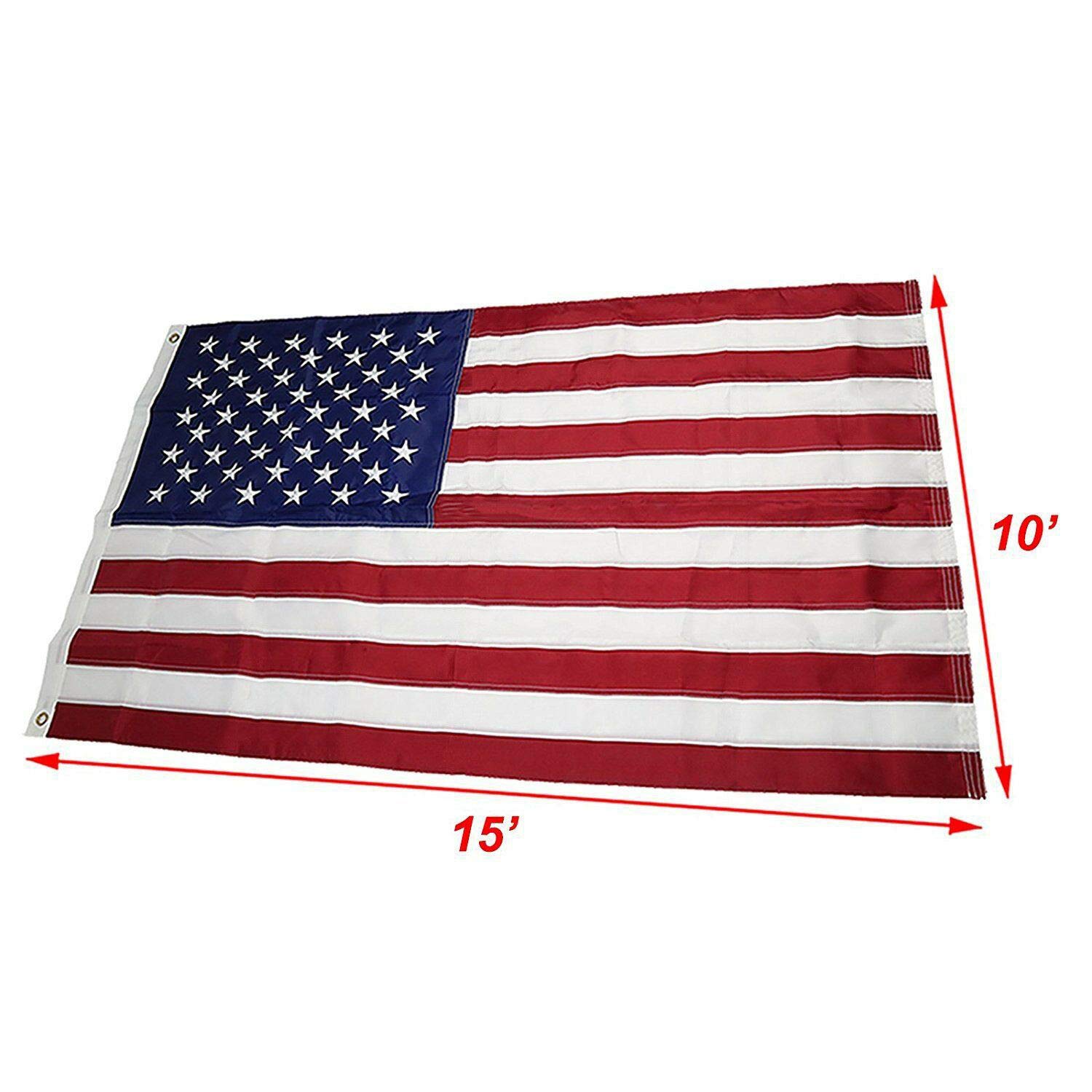 Premium Embroidered American Flag 10x15ft - Heavy Duty 200D Polyester USA Flag with Reinforced Stitching - Perfect for Outdoor Display, Parades & Patriotic Events