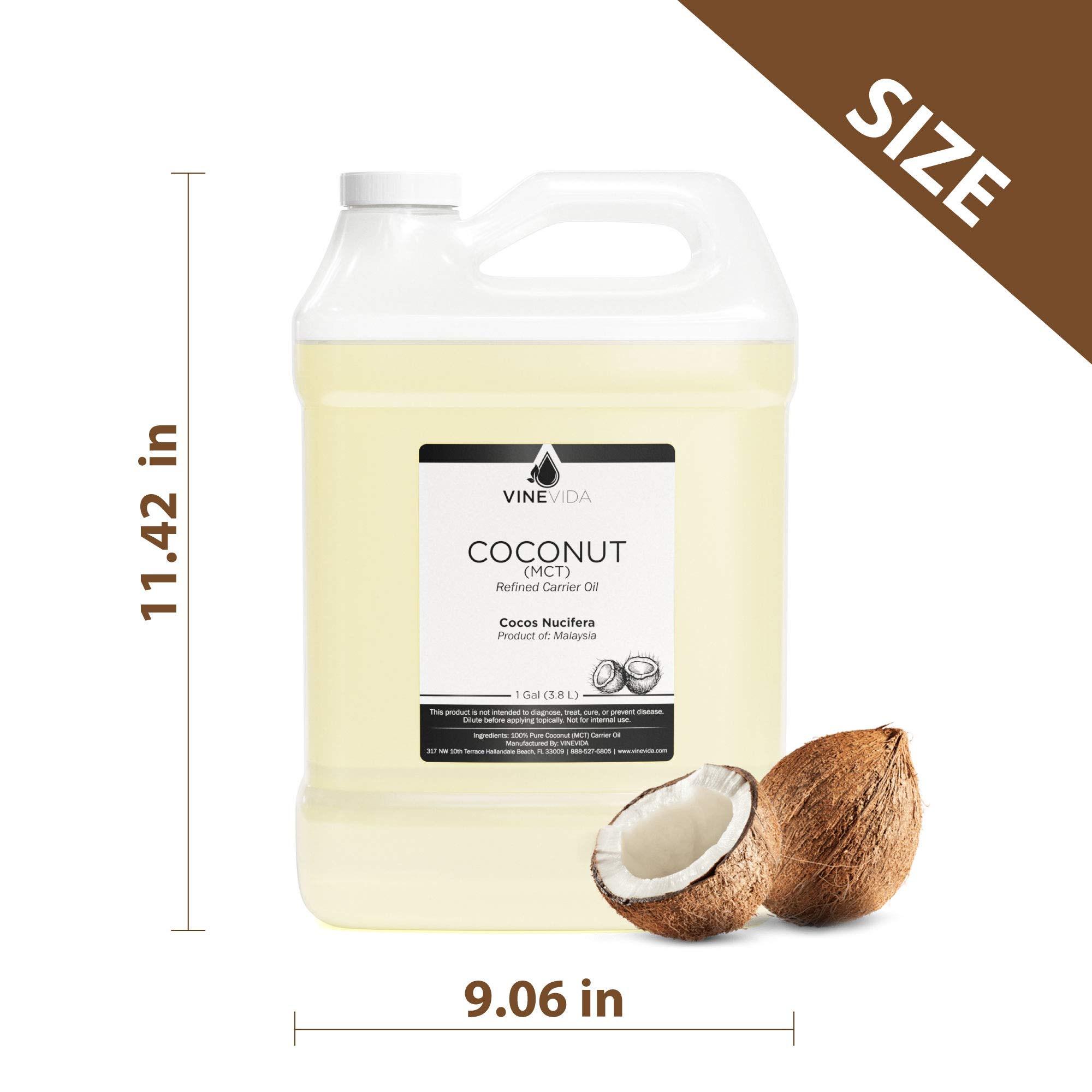 VINEVIDA Pure MCT Coconut Oil - 1 Gallon Bulk Undiluted Carrier Oil for Skin Care, Soap Making & Candle Making | 8 lbs Natural MCT Oil for DIY Beauty Products, Hair Care & Massage Therapy