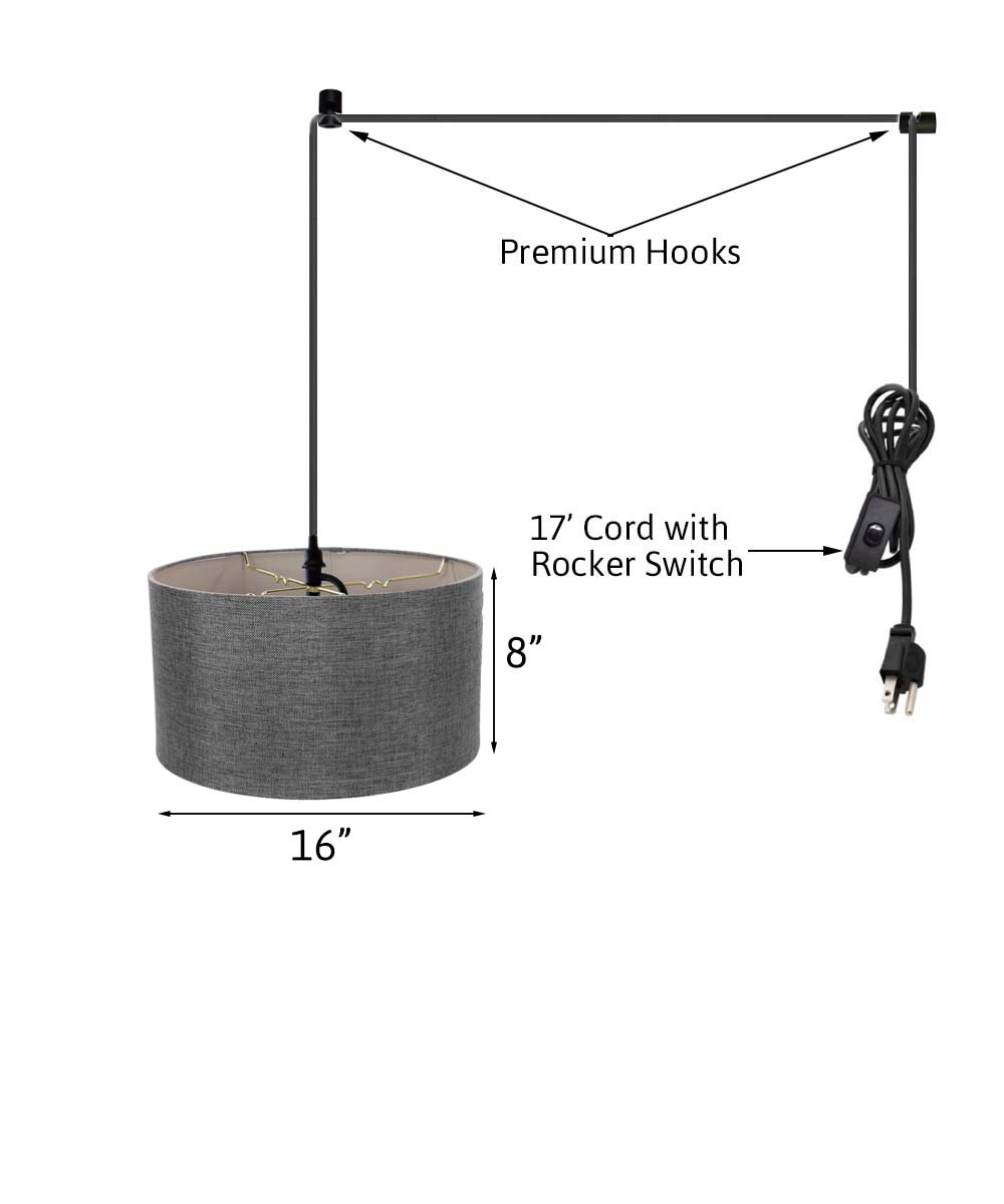 Plug-In Swag Pendant Ceiling Light with Granite Grey Shade - Adjustable Hanging Light Fixture for Bedroom, Kitchen, or Dining Room Decor