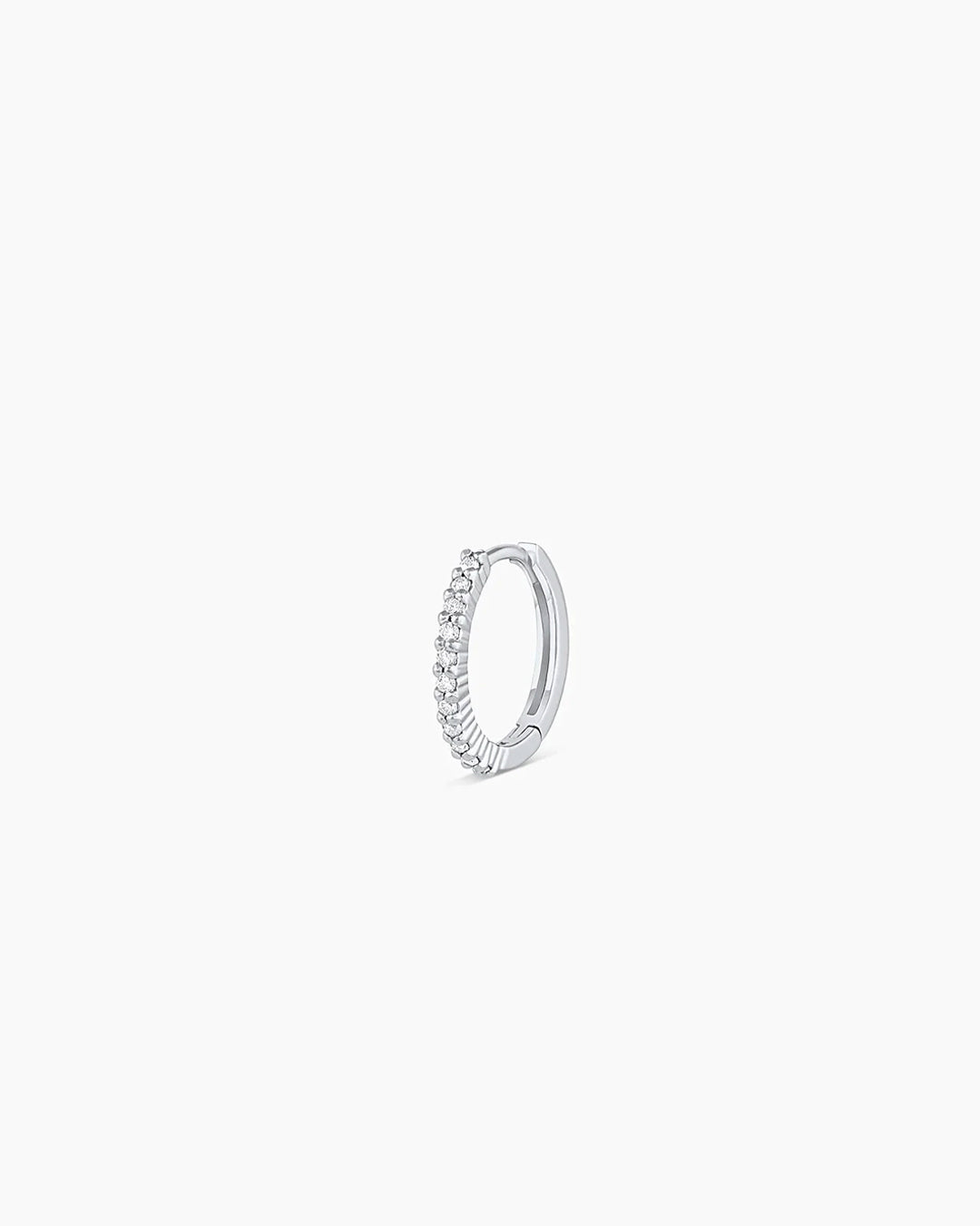 14K White Gold Diamond Pavé Single Huggie Earrings for Women - Elegant Everyday & Party Wear
