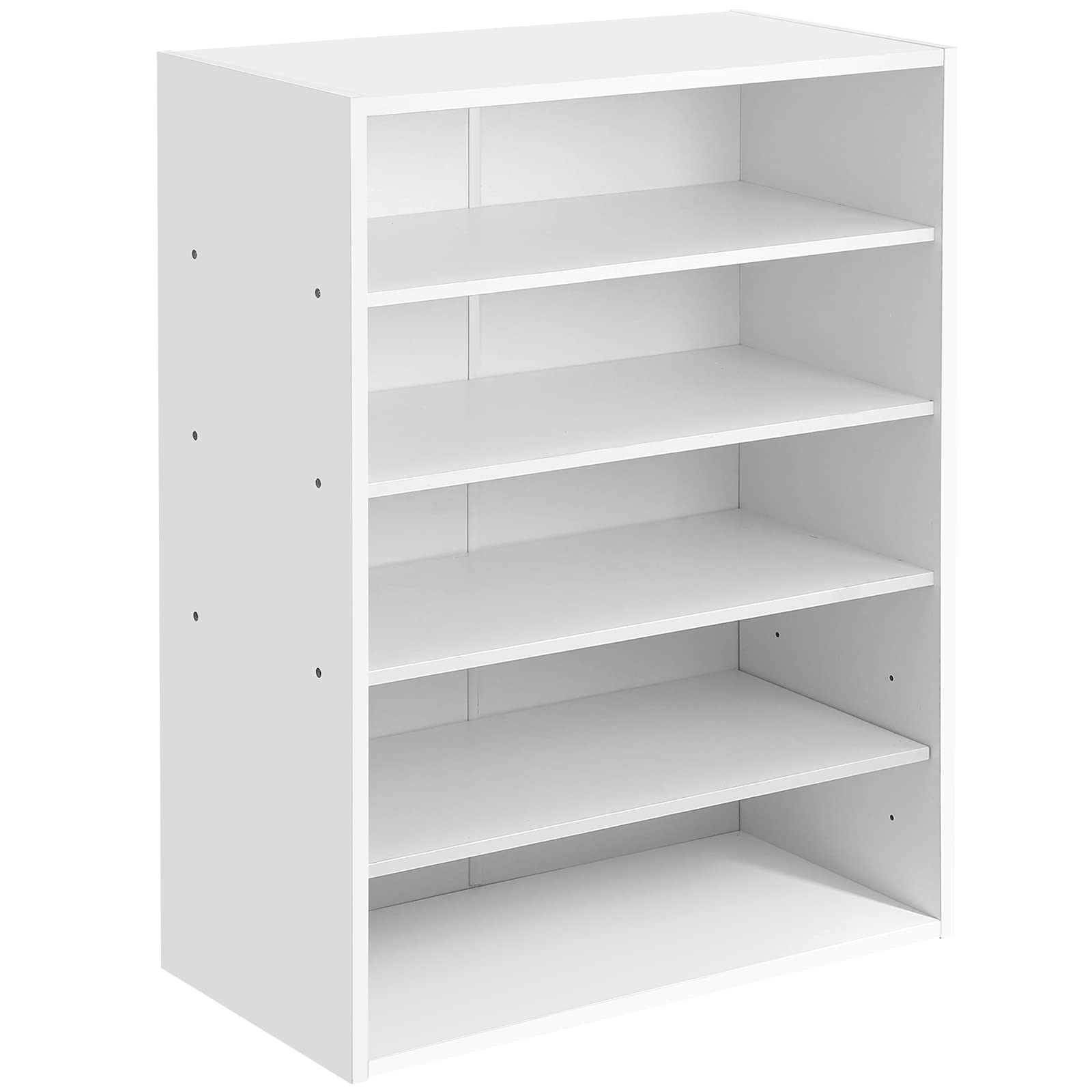 HAIOOU 5-Tier Stackable Wooden Shoe Rack Organizer - Free Standing Shoe Storage Stand with Adjustable Shelf for 10-15 Pairs of Shoes - Space Saving Entryway, Hallway & Closet Organizer - Modern White Finish - Ideal for Small Spaces & Apartment Living