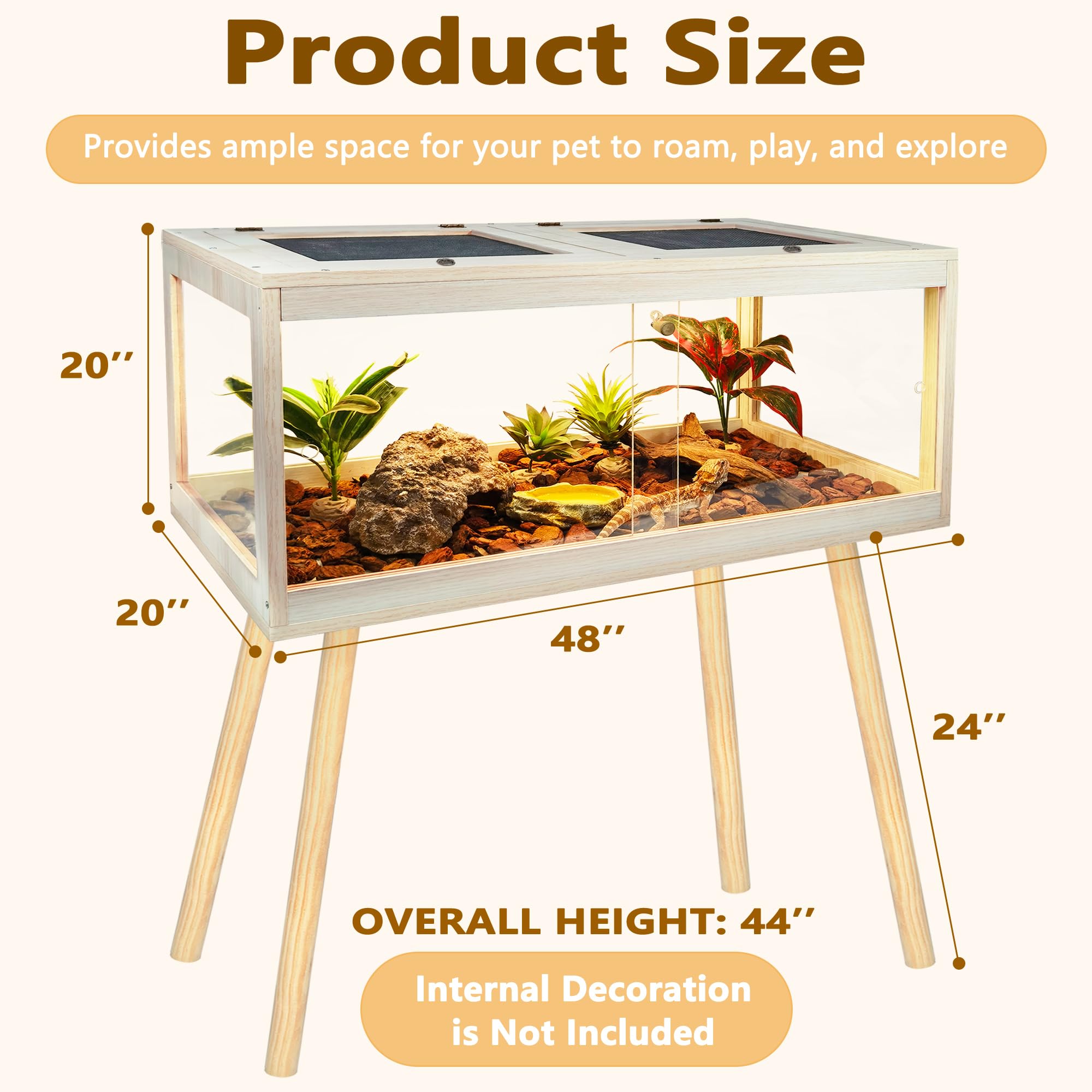 77 Gallon Bearded Dragon Tank with Metal Mesh Top & Lockable Design - Large Reptile Enclosure for Tortoise, Snake & Lizards (48
