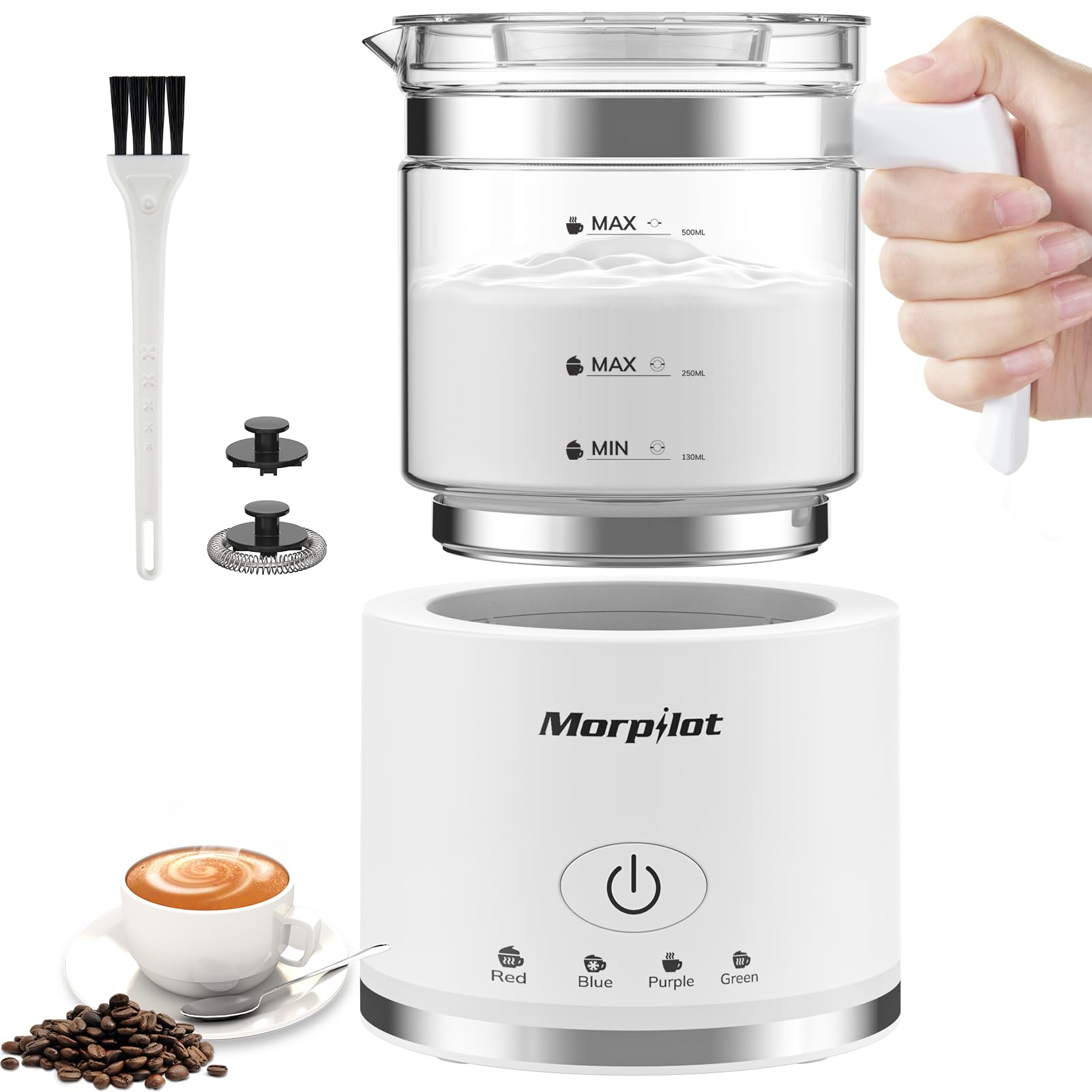 Electric Milk Frother and Steamer - 16.9oz/500ml BPA-Free Milk Frother for Latte, Cappuccino & Hot Chocolate, 4-in-1 Multifunction, Dishwasher Safe, Fast 2-Min Frothing - Perfect for Home Coffee Bars, Office Use & Gift Giving (White)