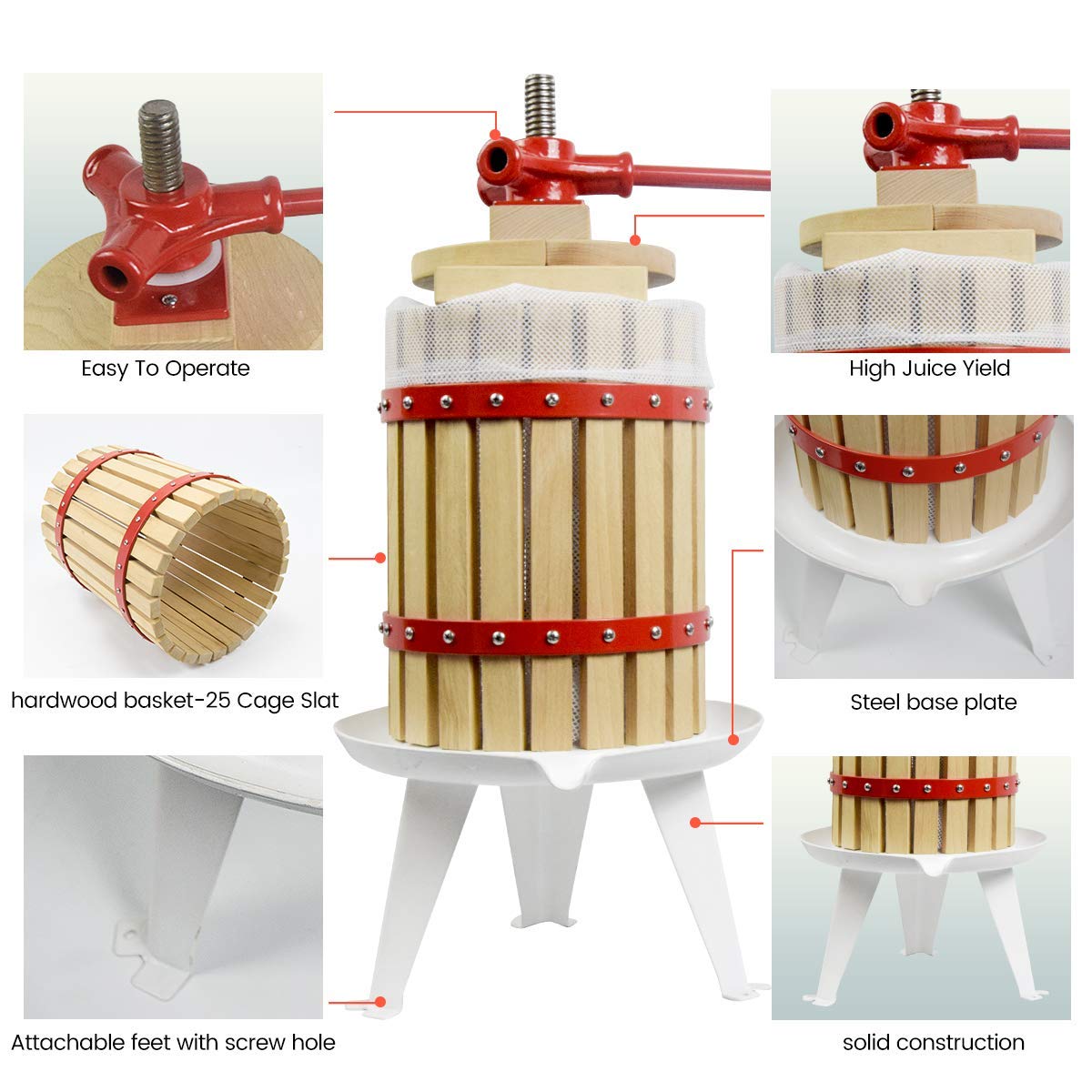 Premium 4.75 Gallon Fruit Wine Press with Apple Crusher - 2 Pack Filter Bags Included for Efficient Juice Extraction - Perfect for Home Brewing, Cider Making & Winemaking