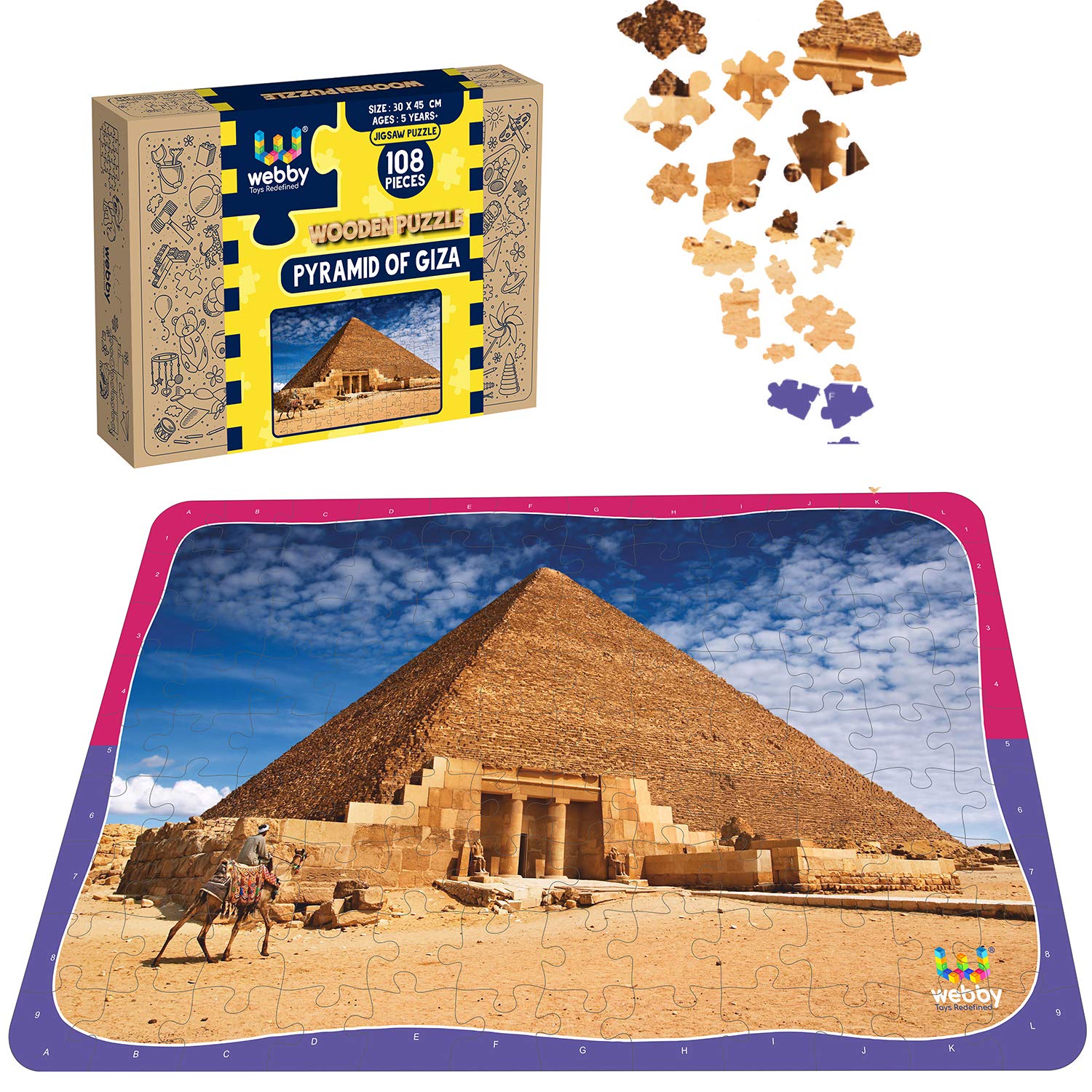 Webby Kid Pyramid of Giza Wooden Jigsaw Puzzle - 108 Piece Educational Toy for Kids | Ancient Egypt Learning Game & STEM Activity for Children