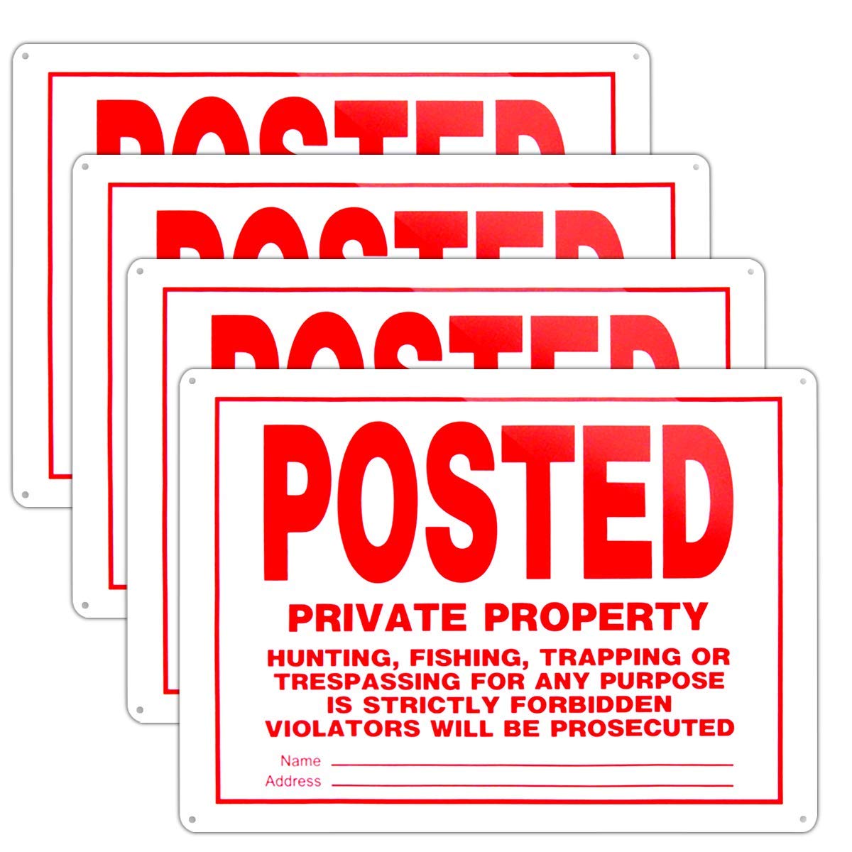 No Trespassing Signs Private Property - 10x14 Inch Rust-Free Aluminum, UV Ink Printing - Indoor/Outdoor Use (4 Pack) - Perfect for Farms, Ranches & Hunting Lands