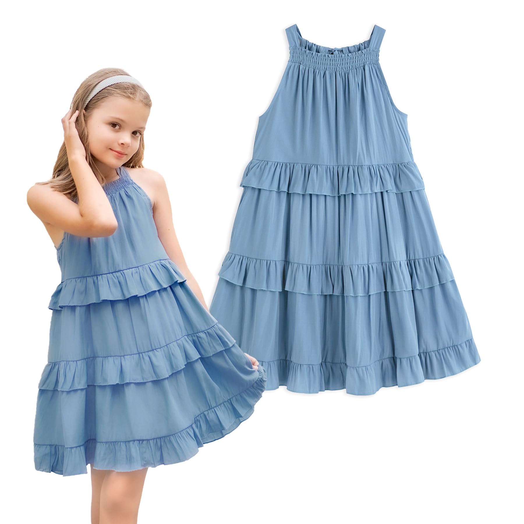 Simplee Kids Girls Sleeveless Linen Summer Dress - Casual Solid Color Toddler Dress for Outdoor Play, Beach Vacation & Birthday Parties