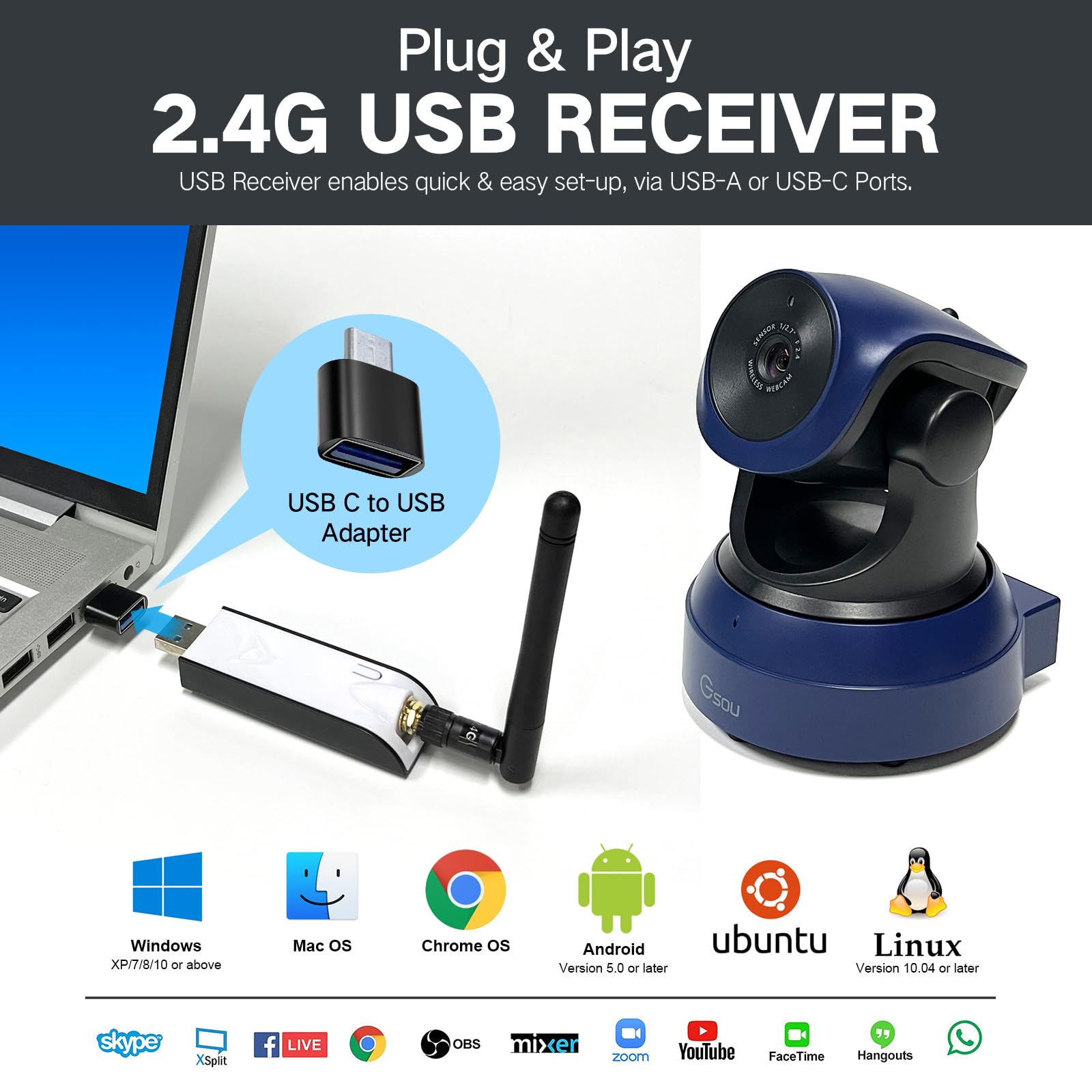 1080P HD Wireless Webcam with Mini Tripod - USB Plug & Play Streaming Camera for Zoom, Skype, OBS - Adjustable Angle Computer Webcam for PC, Mac, Laptop, MacBook - Perfect for Video Conferencing, Live Streaming & Online Classes