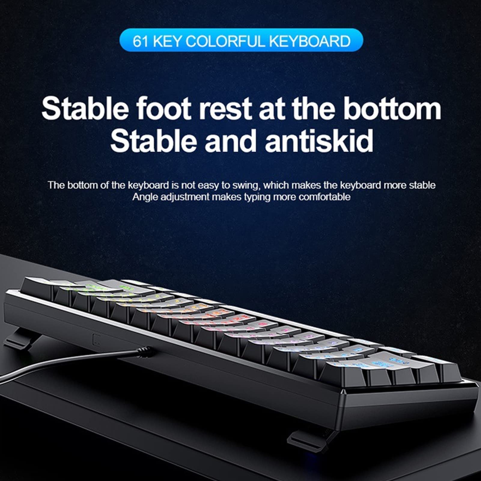 ASHATA 61-Key RGB Backlit Wired Mechanical Gaming Keyboard - USB Plug & Play for PC, Laptop - Perfect for Home Office Work & Gaming (Black)