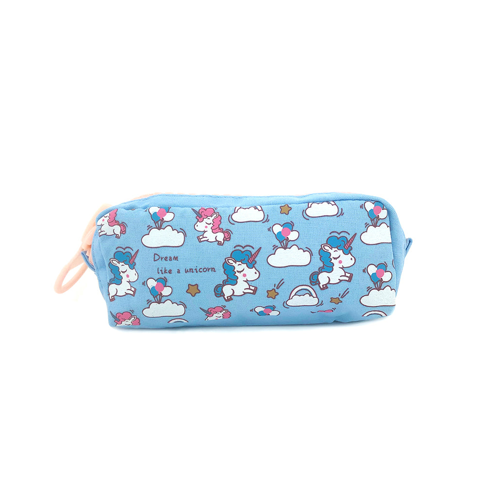 Large Blue Unicorn Pencil Case with Zipper - Perfect for School, Office & Art Supplies Storage