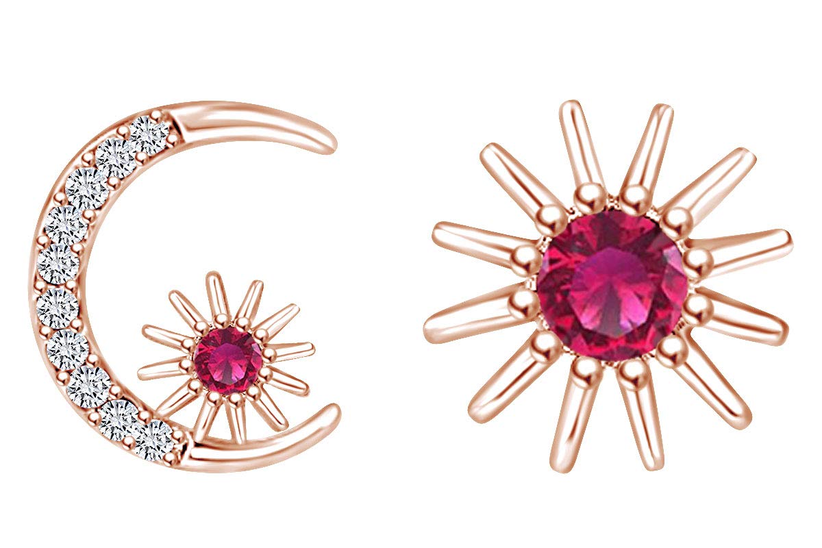 14K Rose Gold Over Sterling Silver Simulated Birthstone Sun Moon Star Stud Earrings for Women - Perfect for Gifts, Birthdays, and Everyday Elegance