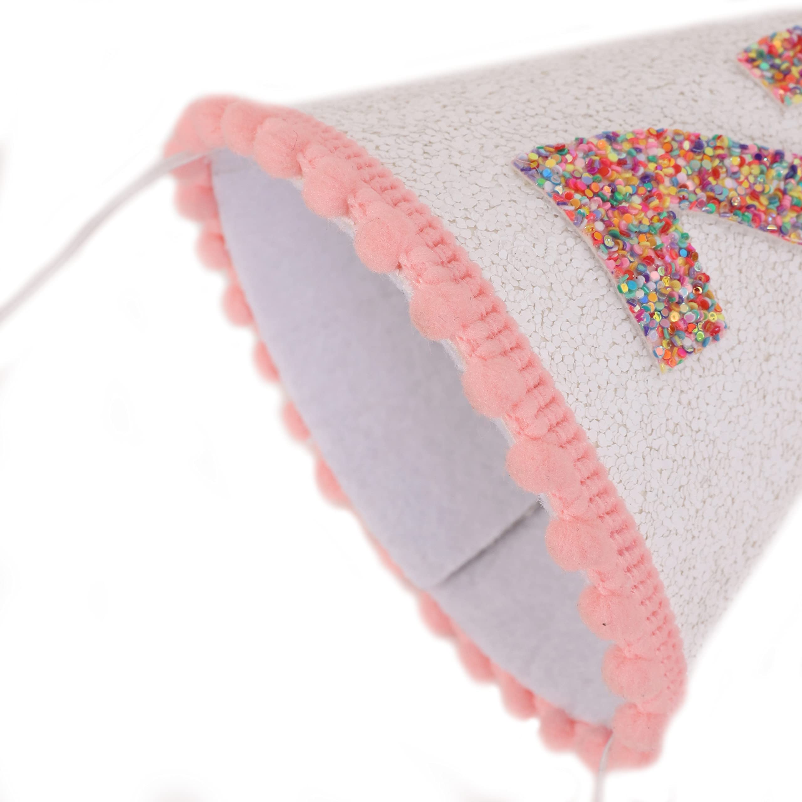 Sparkly Pink Glitter Birthday Hat for Girls with Pom Topper - Cute Party Accessories for Birthday Celebrations, Photo Booths & Princess Themed Events